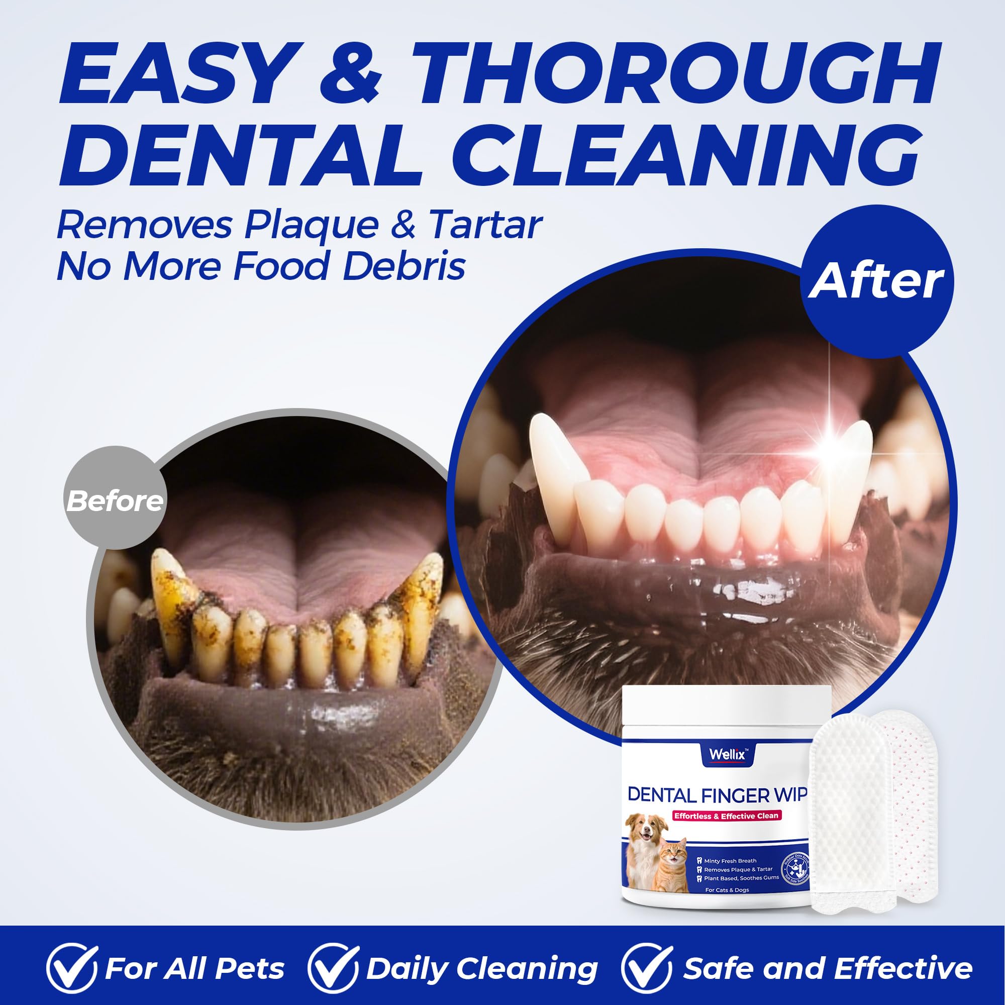 Wellix 100 Count Dog Teeth Cleaning Wipes for Dogs & Cats - Natural Formula Dental Care Finger Wipes Reduces Dog Plaque, Tartar & Bad Breath - No-Rinse Disposable Dog Dental Wipes - image 4