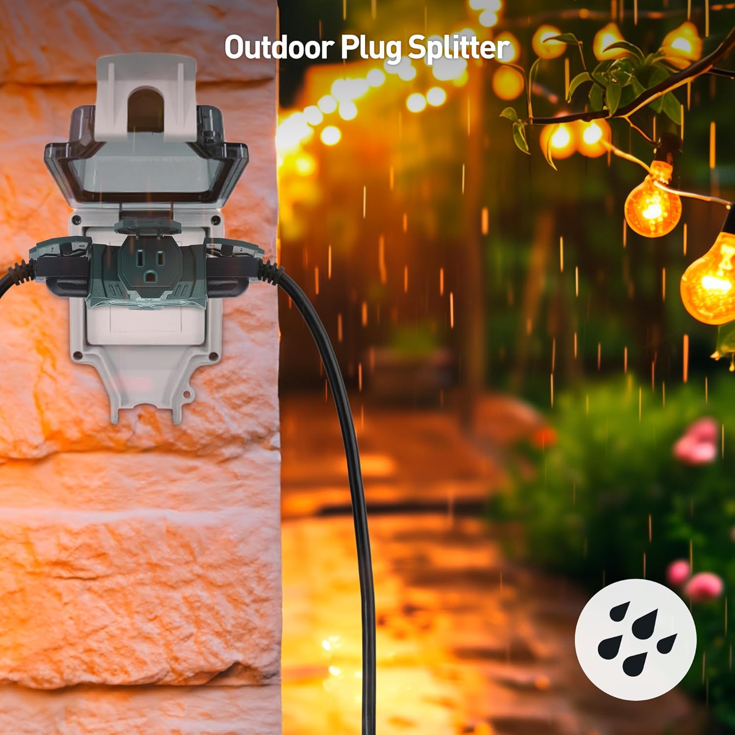 [ETL Listed] Cable Matters 2-Pack 3 Way Outdoor Plug Splitter 15A 1875W (Indoor/Outdoor Multi Plug Outlet) & 1-Pack 16 AWG Heavy Duty Power Extension Cord 50 ft, UL Listed (Power Cord Extension)