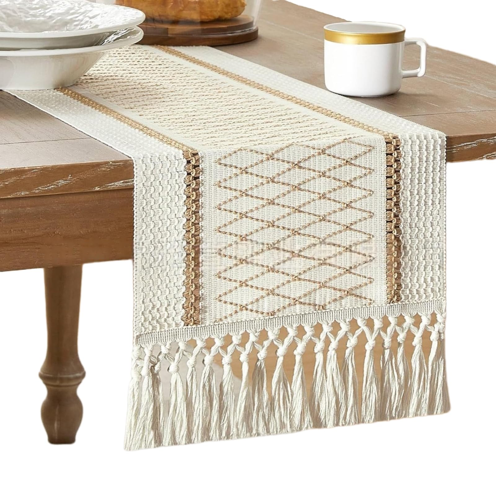 1 runner da tavolo alla moda, stile bohémien, stile rustico, in stile rustico, lavabile, decorazione da tavolo, per feste, compleanni, matrimoni (kaki 4, 30 x 350 cm)