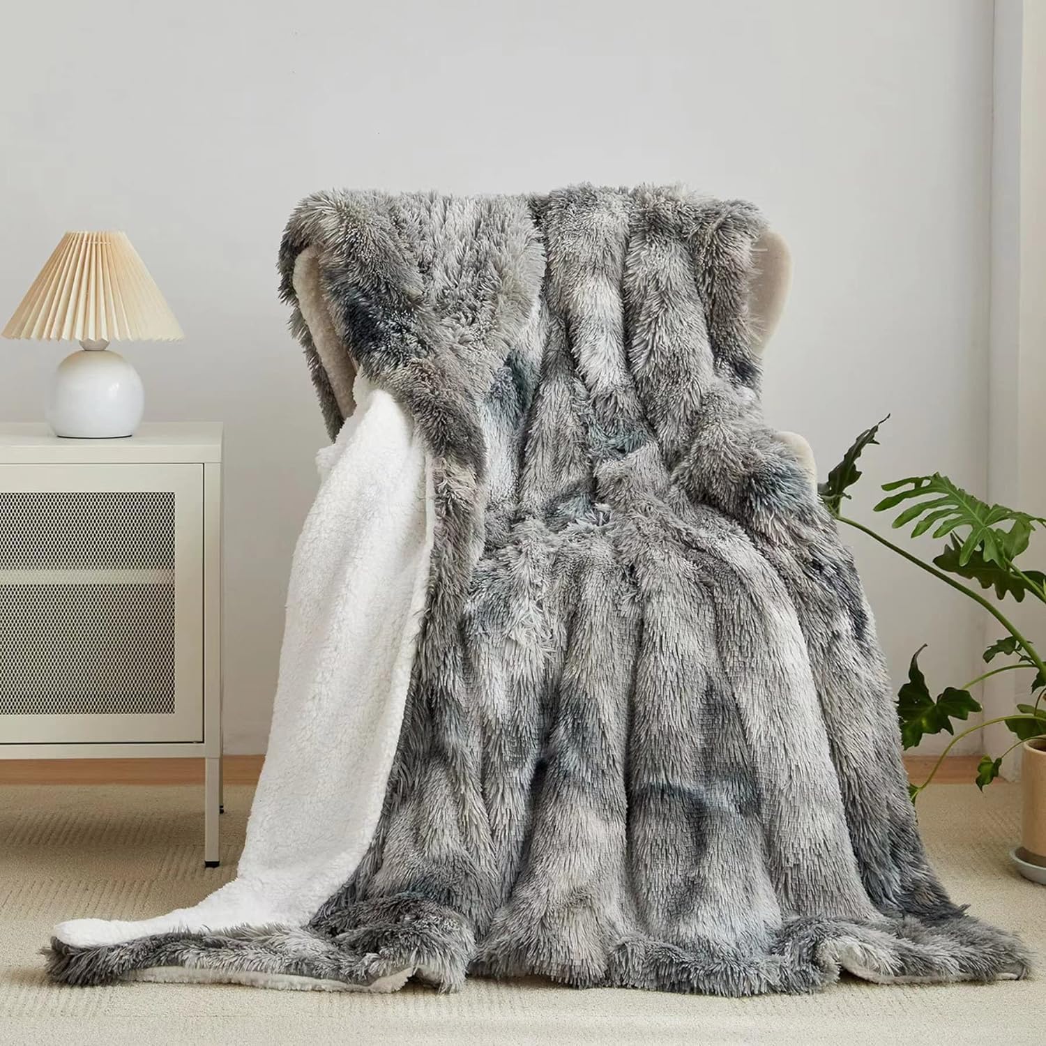 Wajade Kunstfelldecke – Sherpa Schafdecke – Comfort Luxuriöse Flauschige Kuscheldecke – weiche Decke für Couch und Bett-Hellgrau-200x220