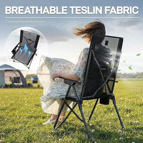 Miniatura 8 de EVER ADVANCED Tesllin - Sillas reclinables de campamento Teslin para adultos, ligeras, plegables, con respaldo ajustable