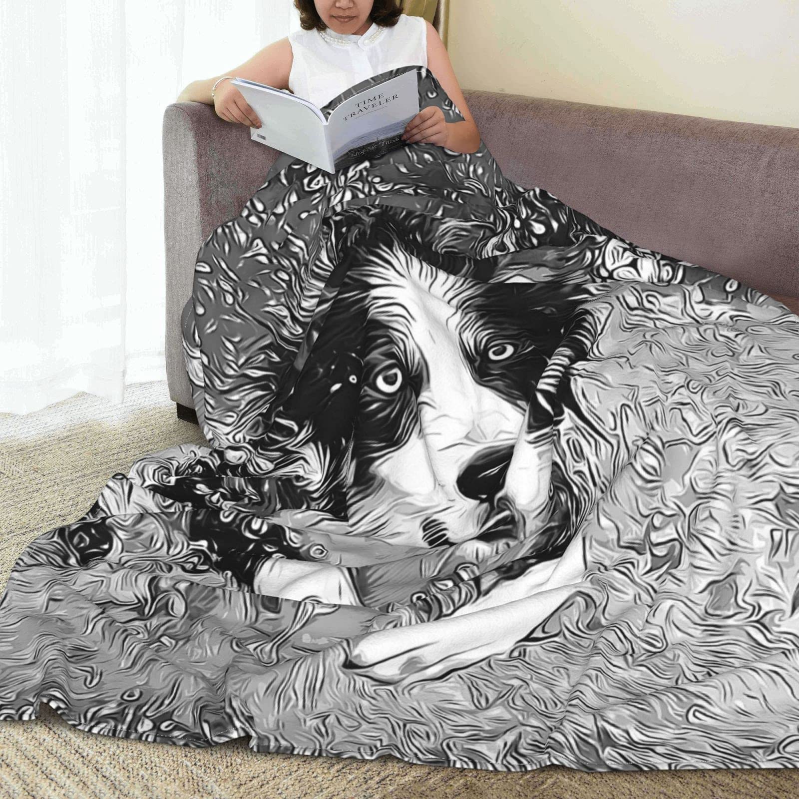 Coperta in pile con Border Collie per gli amanti dei cani, coperta per divano super morbida e accogliente, coperta leggera e pelosa per divano, 152 x 203 cm, misura doppia