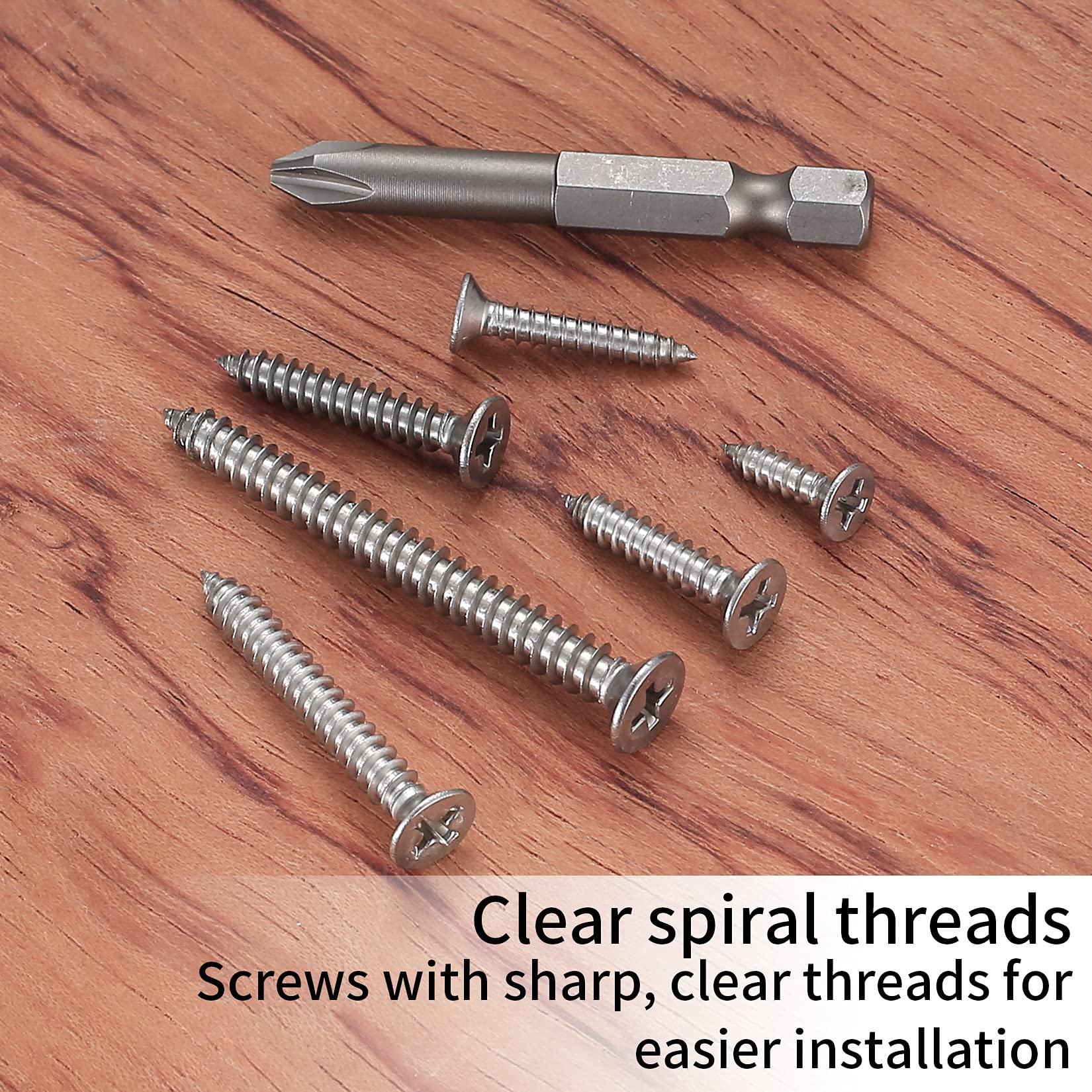 300 Pcs Stainless Steel Wood Screws, Cross Drive Flat Head Screws Assortment Kit - Image 4