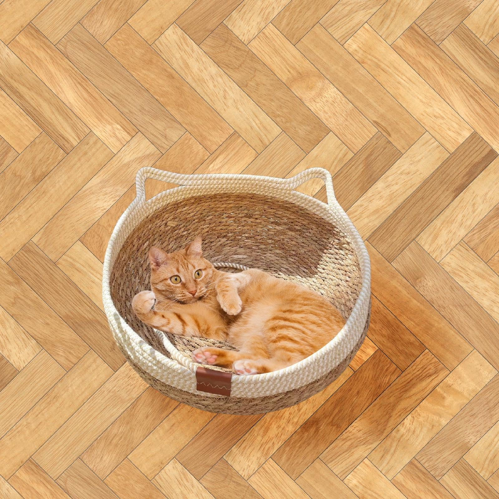 Panier en Osier pour Chat, Griffoir Intégré, Hamac pour Animaux de Compagnie, Facile à Entretenir, M