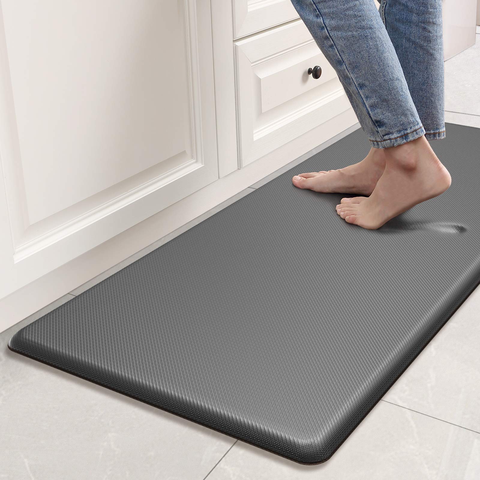 DEXI Anti Fatigue Kitchen Mat, 3/4 Inch Thick, Stain Resistant, Padded Cushioned Memory Foam Floor Comfort Mat for Home, Garage and Office Standing Desk, 48”x20”, Grey
