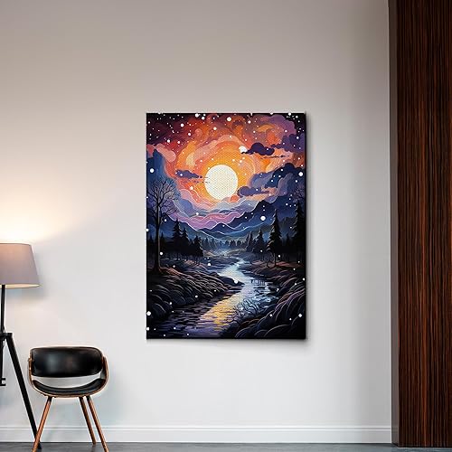 A Colorful Starry Mountain Prints on Canvas, Perfect for Nature,inspired Wall Decor, Home Décor, and Spiritual Bedroom Art, Canvas, Art Print