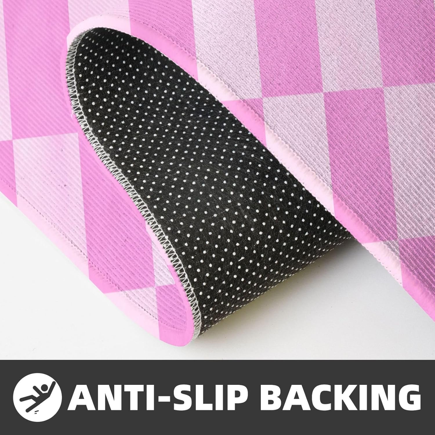 Pink Checker Print Kitchen Rugs Sets of 2 Non Slip Washable, Anti Fatigue Kitchen Mats for Floor, Home Decor