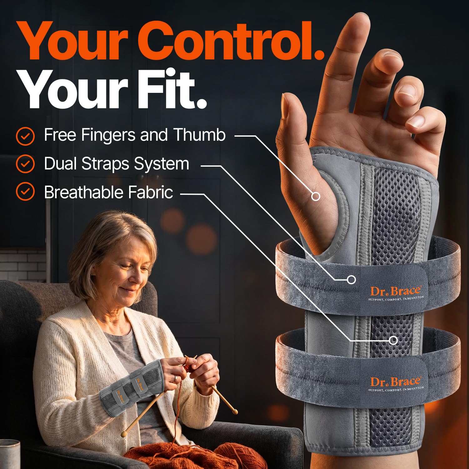 DR. Brace Muñequera para túnel carpiano (mano izquierda pequeña/mediana, gris)