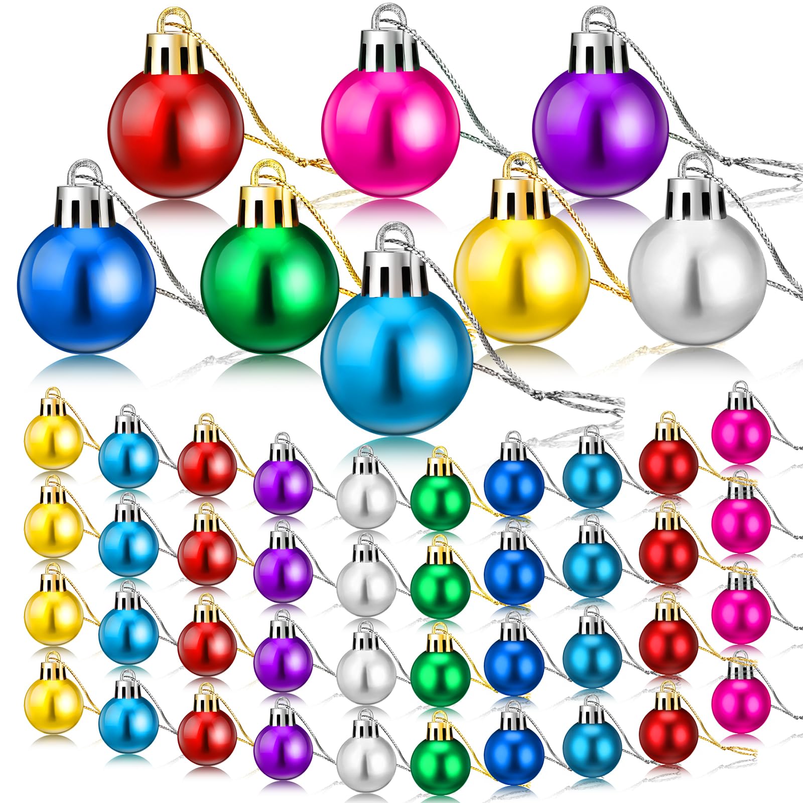 Mini boules de Noël à paillettes multicolores de style clair pour décoration chic