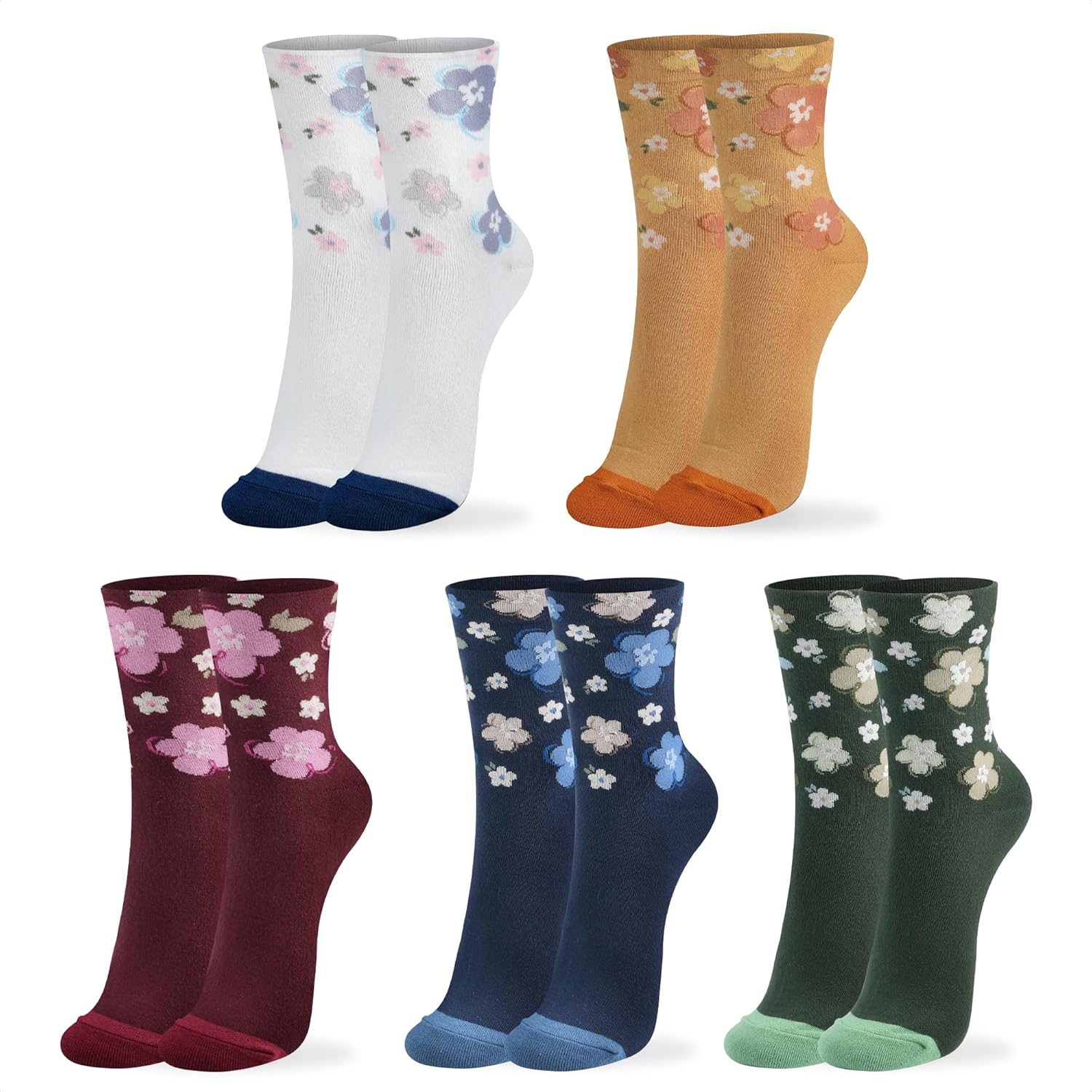 kikiya socks Women Patterned Crew 5 Pairs Flower Graphic