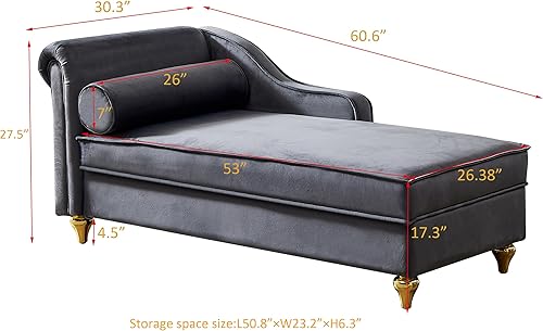 Miniatura 2 de Chaise Lounge para interiores, sofá de salón tapizado de terciopelo con espacio de almacenamiento oculto, sofá cama con marco de madera maciza,