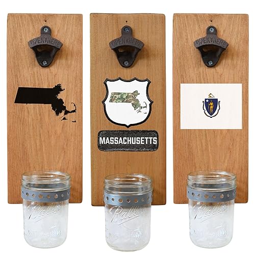 Abrebotellas de cerveza de Massachusetts Abridor de botellas hecho a mano montado en la pared con tapa Regalo de cerveza para él o ella