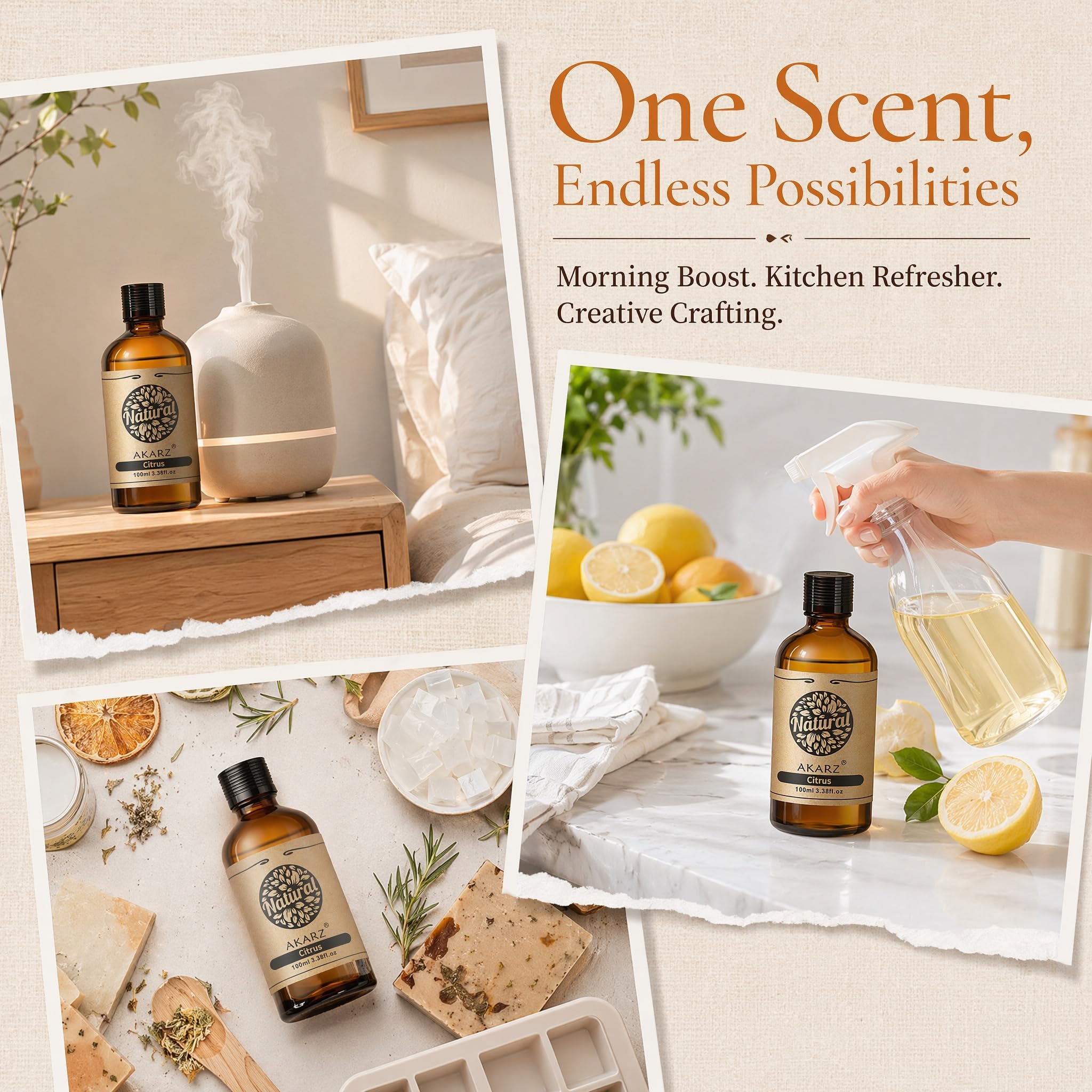 AKARZ 100ml Olejek esencjny z Cytrusów - Naturalny olejek aromatyczny do dyfuzorów, lamp aromatycznych i aromatów pomieszczeń