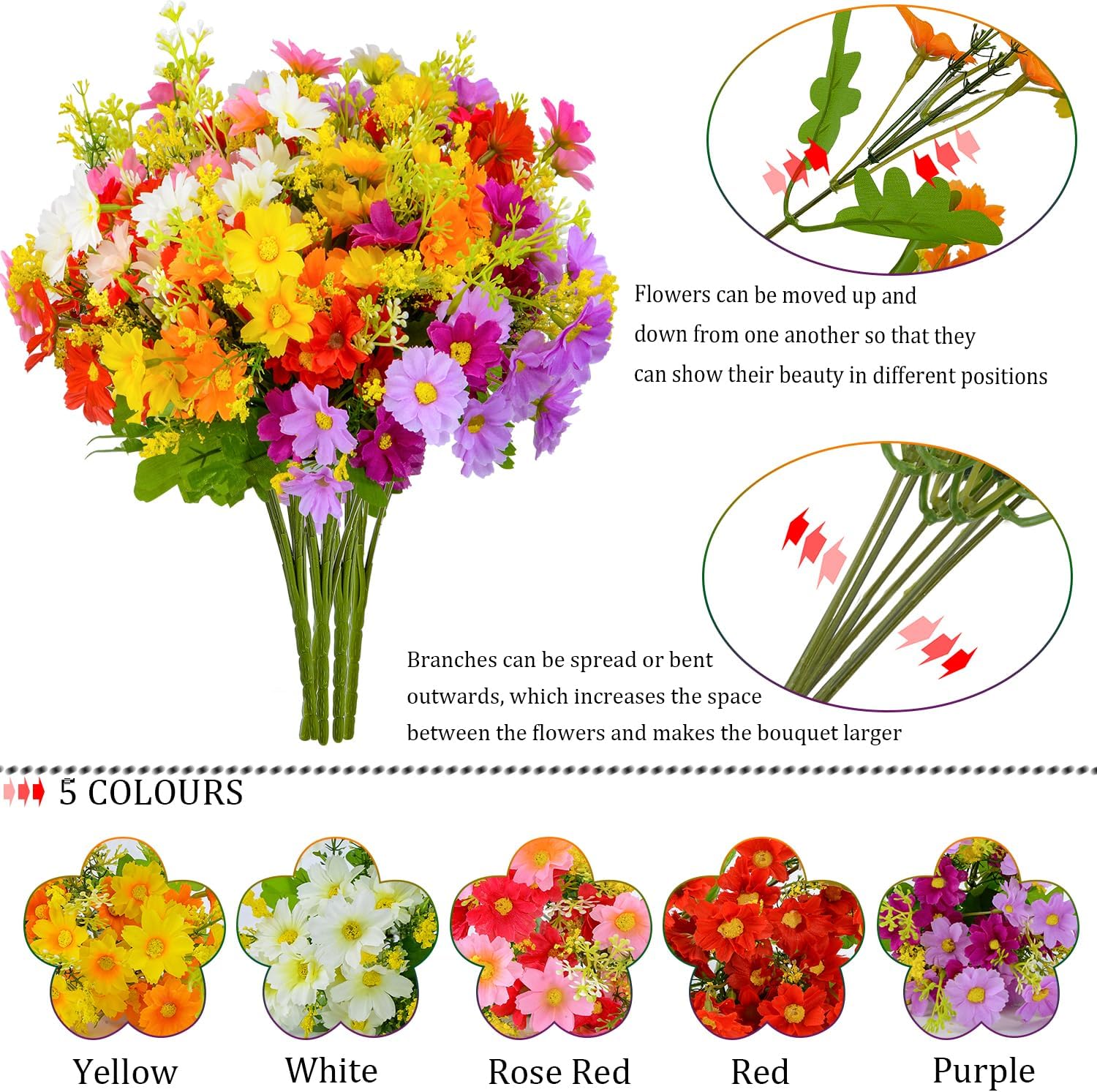 XONOR Artificial Cemetery Flowers Memorial Silk Daisy with Vase for Grave Headstone Decoration, Assorted Colors Daisy for Spring Summer Decoration - Image 2