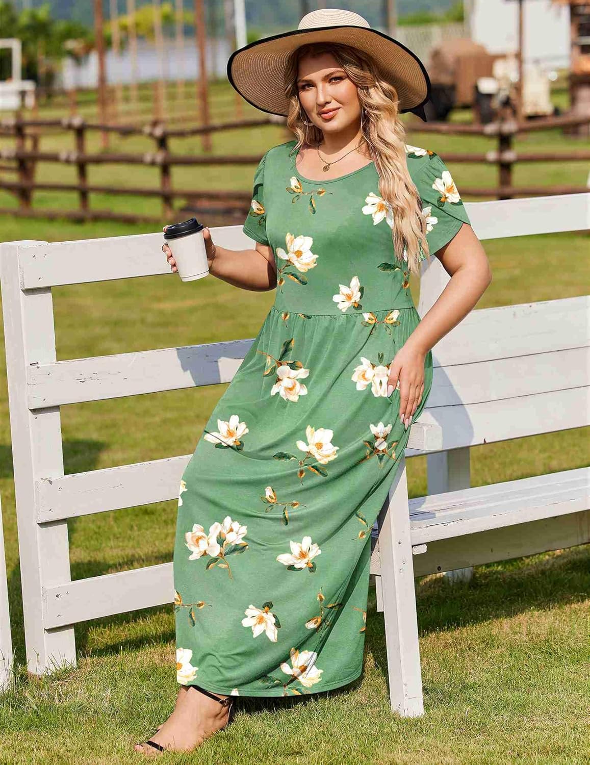 IN'VOLAND Plus Size Maxi Dresses for Women Summer Petal Short Sleeve Dress Casual Loose Flowy Long Sundress with Pockets - Image 4