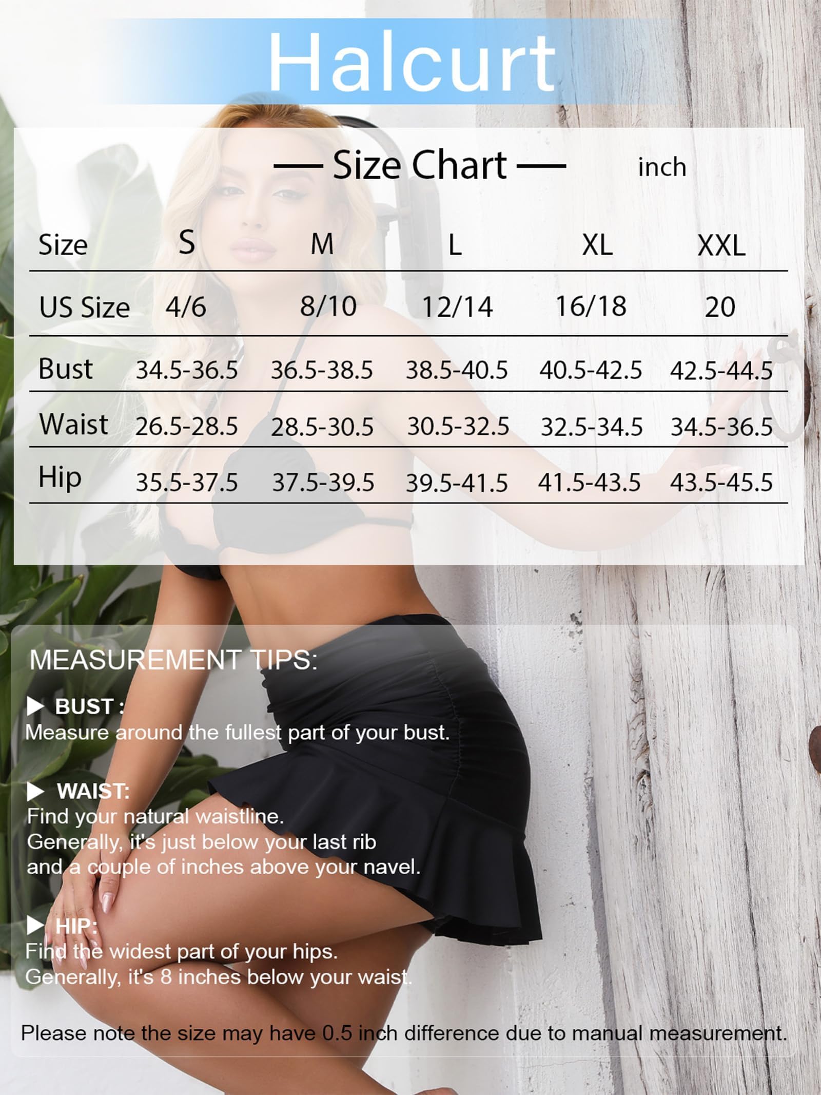 Halcurt Faldas de natación de cintura alta con volantes para mujer con control de abdomen corto, parte inferior de bikini fruncida