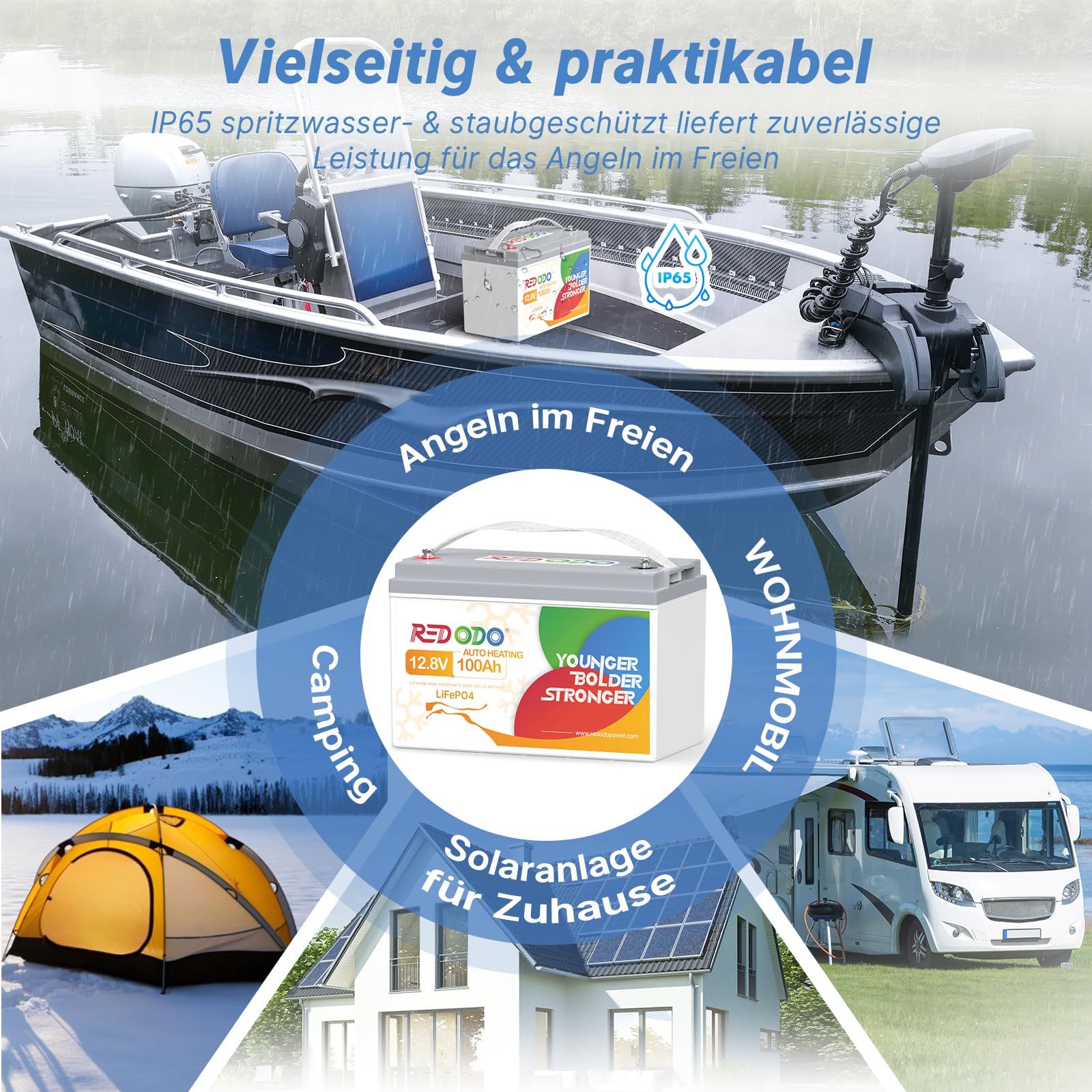 Redodo 2024 Verbesserte selbstheizende 12V 100Ah LiFePO4-Batterie, integriertes 100A BMS mit Heizung, unterstützt niedrigen Temperaturen (-4℉/-20℃) Laden, 4000+ Tiefe Zyklen, perfekt für Wohnmobile