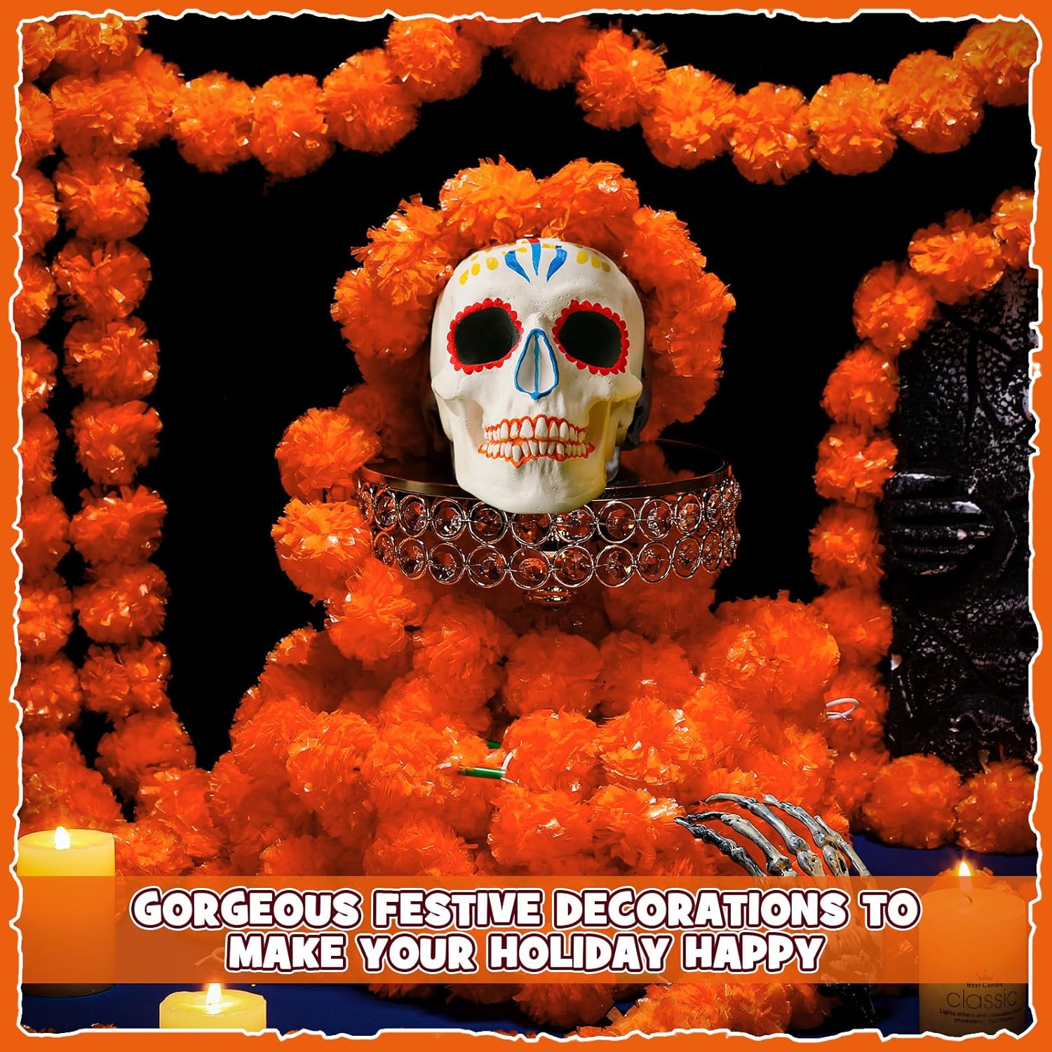 Yunsailing 10 Pcs 5 ft Marigold Garland Day of The Dead Artificial Marigold Flowers Garland for Wedding Indian Diwali Decoration, Dia De Los Muertos Decoration(Orange)