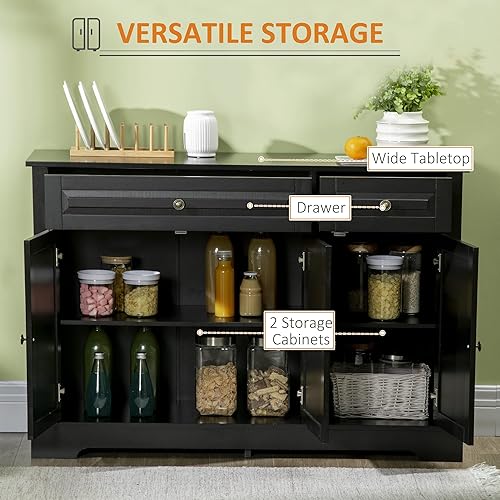 Miniatura 4 de HOMCOM Aparador de buffet, armario de cocina moderno con 2 cajones y estantes ajustables, gabinete de barra de café, gris