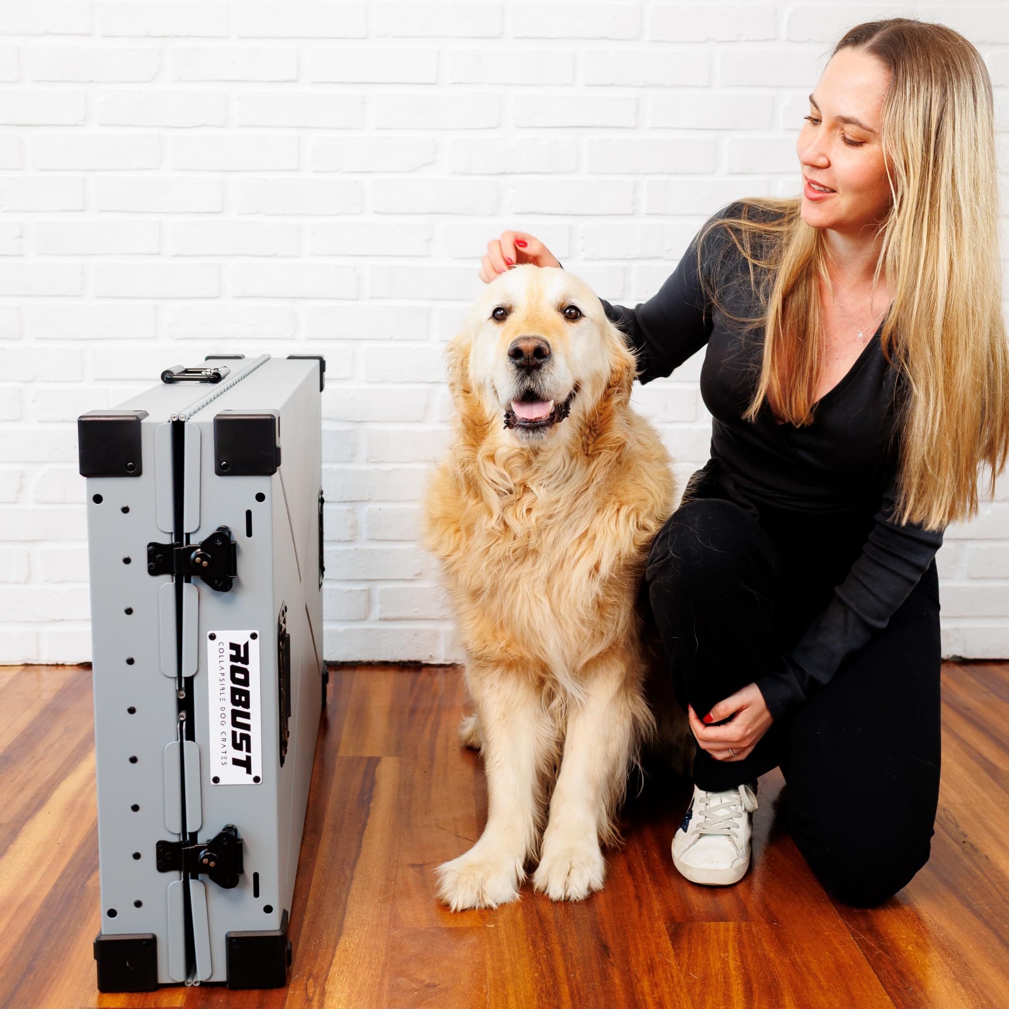 ROBUST Hundetransportbox Auto Faltbar für Alle Hunderassen – Leichte Hundebox aus Aluminium mit Verstärkten Ecken | Tragetasche Hund Kofferraum für Zuhause, Auto, Ausflug und Flugreisen (Gris, L)