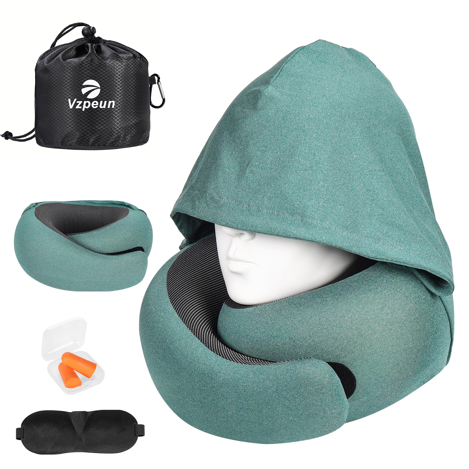 Vzpeun Hooded Travel Pillow Memory Foam