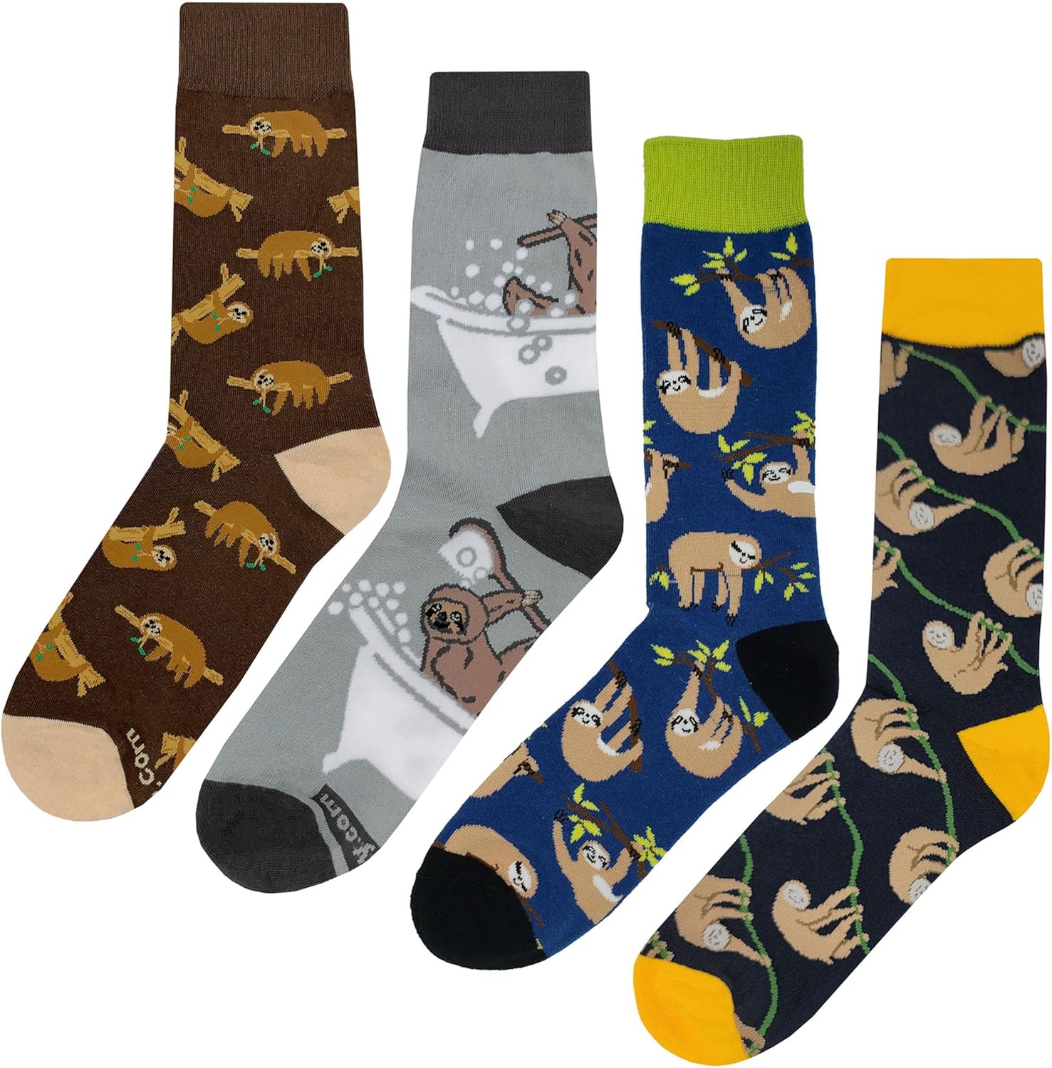 Sloth Dress Socks 4 Pack Funny Novelty Crazy Fun Design Men Size 8-12 Cotton Casual Crew Colorful Funky Fancy Socks Gift for Men