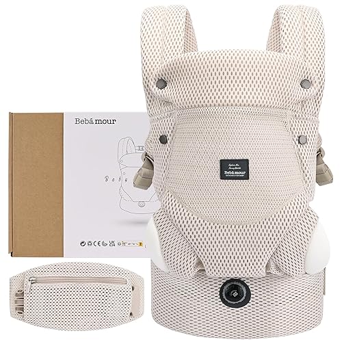 Miniatura 10 de Bebamour Portabebés ergonómico transpirable para 7 a 32 libras, perilla ajustable para desarrollar la cadera del bebé, portabebés de malla de aire,