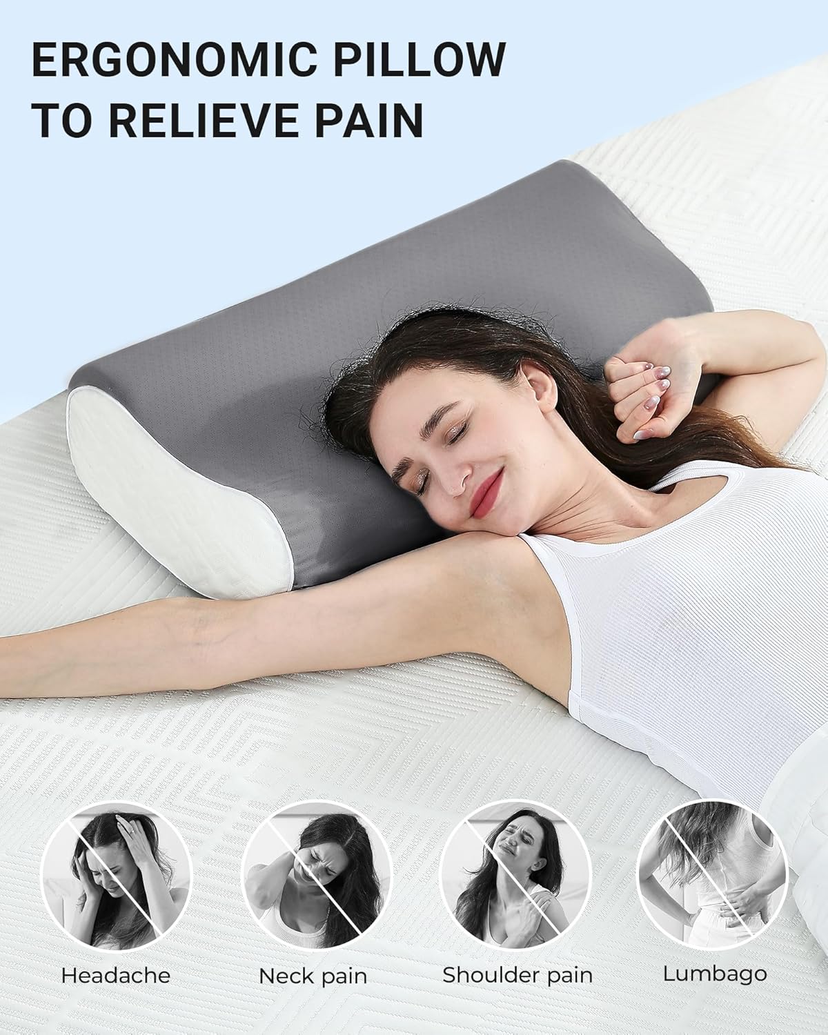 Elviros Memory Foam Pillows for Neck Pain Relief, Adjustable Height Cooling Bed Pillow for Sleeping, Ergonomic Orthopedic Cervical Neck Pillow for Side and Back Sleepers, Queen Size, 23.6"×14"×5.3"