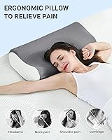 Vista 3 de Elviros Almohadas de espuma viscoelástica para aliviar el dolor de cuello, almohada ortopédica ergonómica de altura ajustable para dormir, almohada