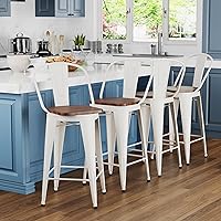 Vista 13 de Juego de 4 taburetes de bar giratorios de metal de 24 pulgadas, sillas de bar de altura de mostrador, taburetes de bar industriales de respaldo alto