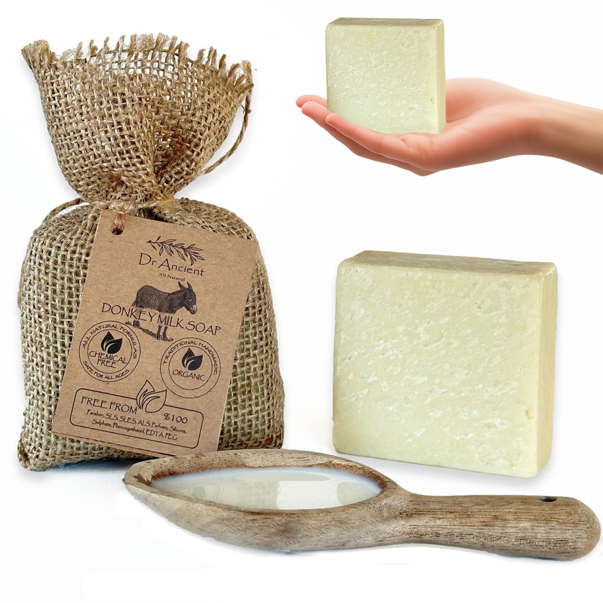 Dr.Ancient Donkey Milk Soap Bar Organic Natural Traditional Handmade Antique - Anti Ageing Skin Lightener, Moisturizer - Absolutely No Chemicals! Pure Natural Soaps!