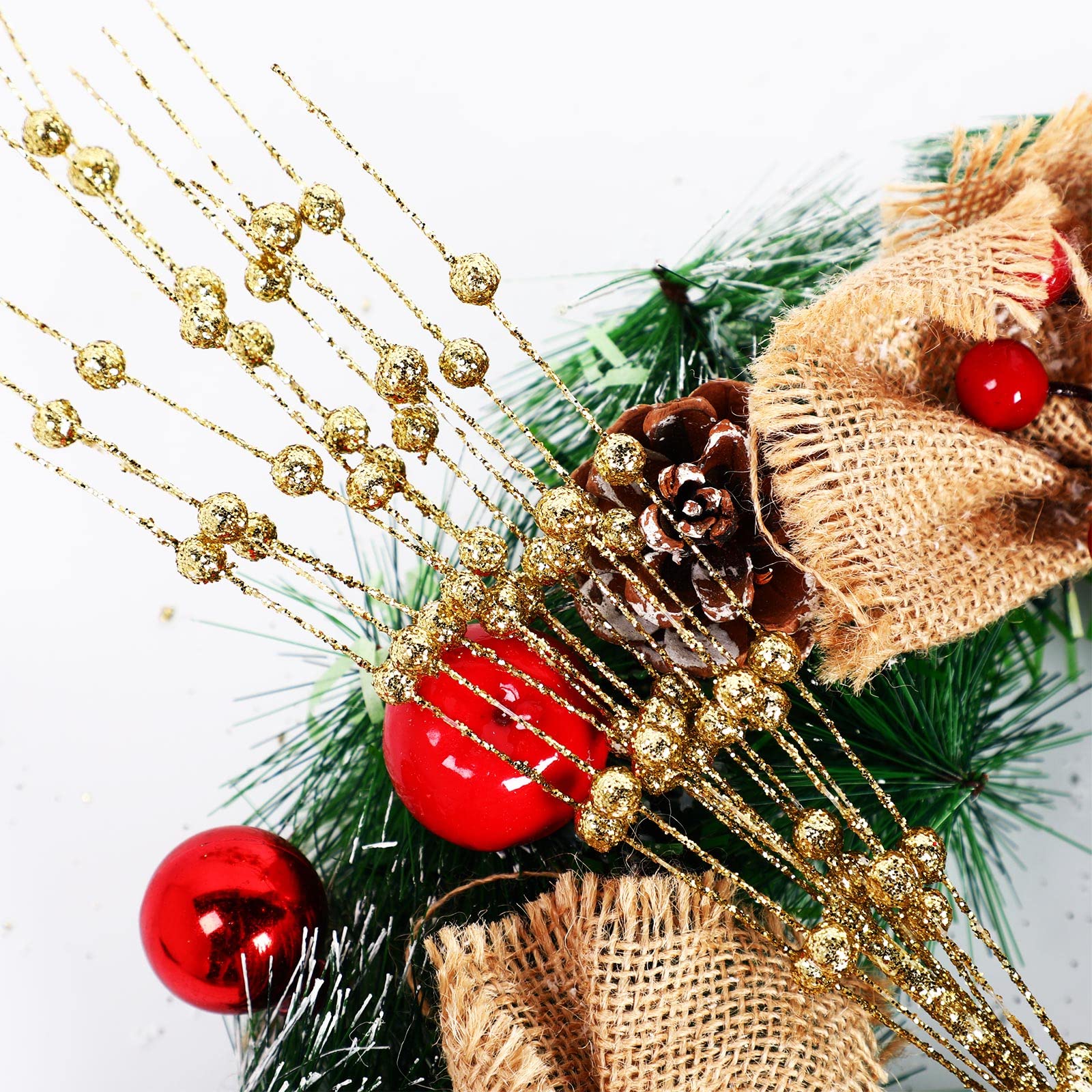 Geosar 30 decorazioni artificiali glitterate a forma di bacca, 43 cm, bastoncini finti floreali, centrotavola, ramoscelli di perline per centrotavola, ghirlande di alberi, ornamenti per la casa (oro)
