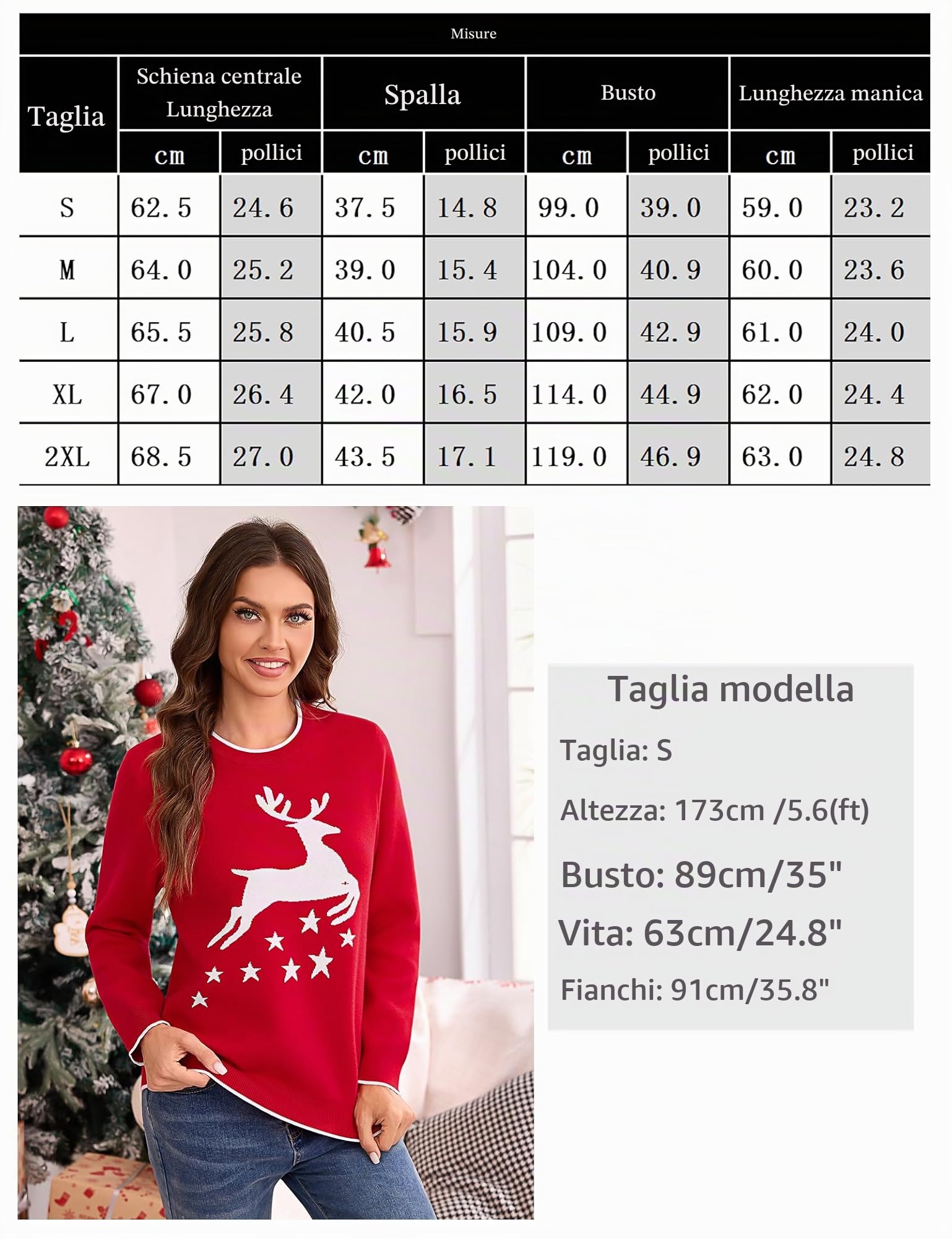 Demegimi Maglione Natalizio Donna Manica Lunga Natale Maglietta Fiocco Neve Alce Maglioni Girocollo Donna Pullover Maglione Festa Natale