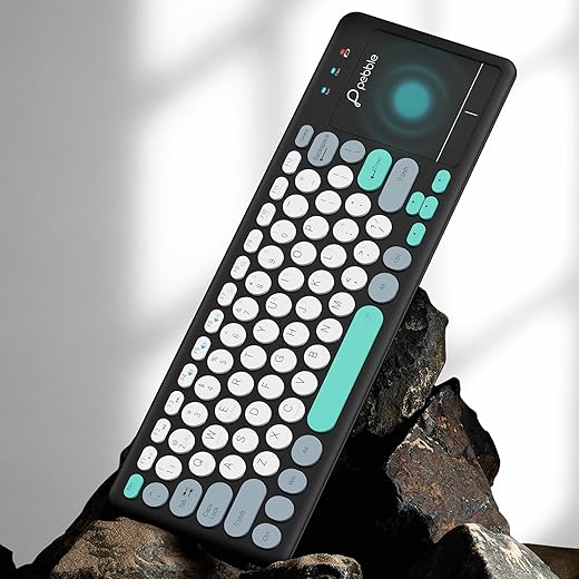Pebble Magic Pad Wireless Keyboard with Built-in Touchpad, 2.4 GHz & Bluetooth V5.0 Dual Connectivity, Round Keycaps, Soft Keys, Slimmest Design,…