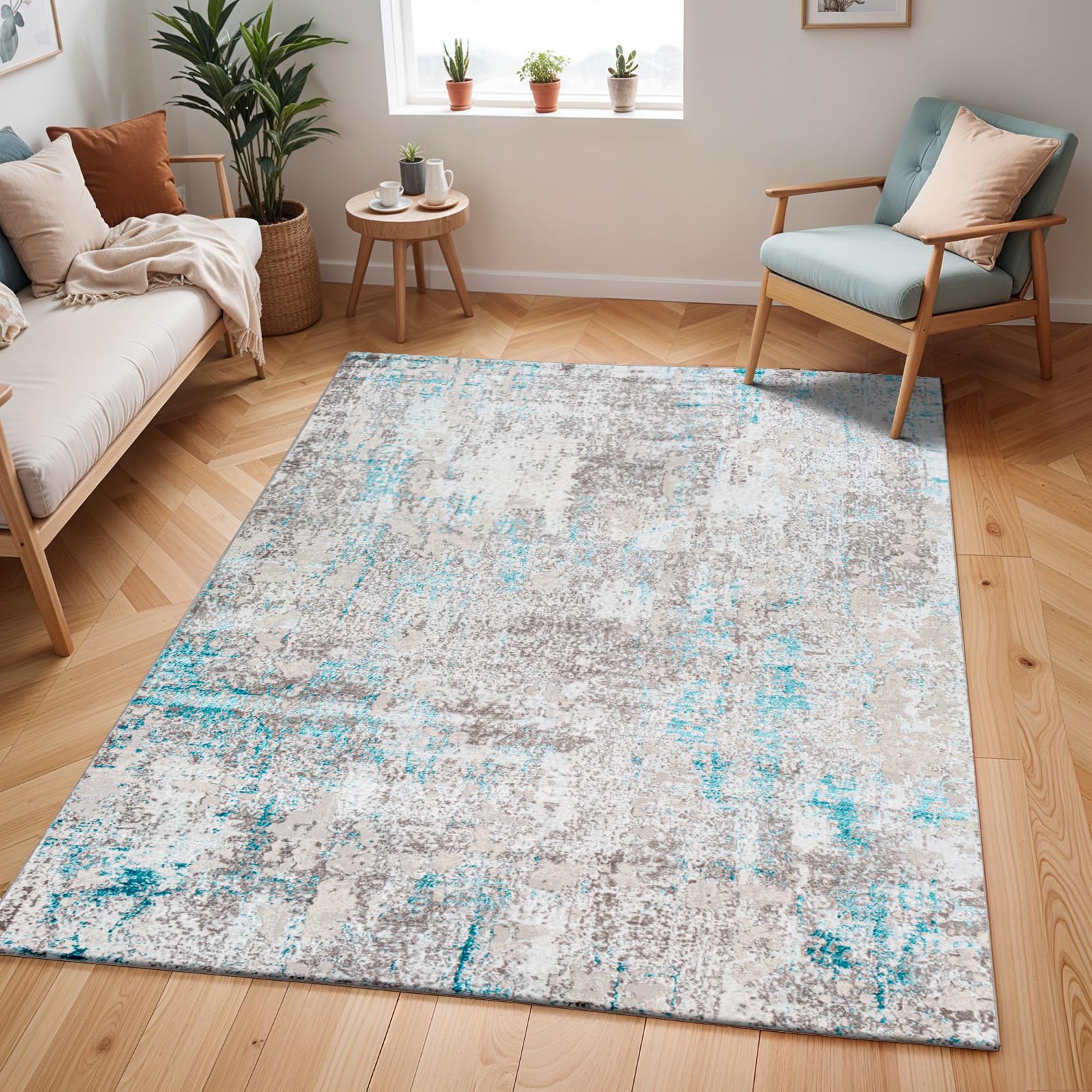 Livabliss PARKER Abstract Modern Marble Teal Area Rug - Blue - 200 x 275 cm