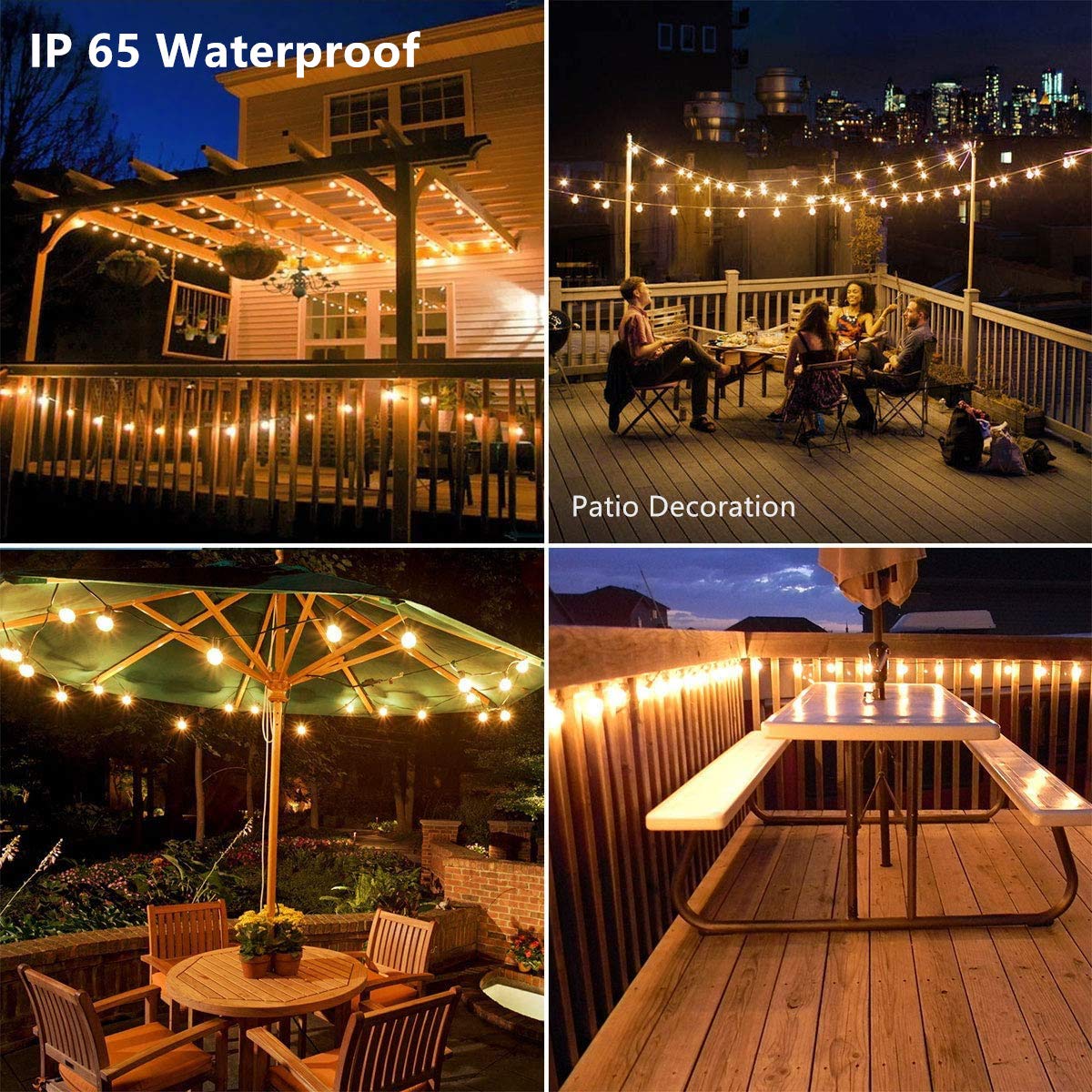 Zewnętrzny łańcuch świetlny LED, zasilany łańcuchem świetlnym, Yohencin 60 m, G40, solarne lampy festoon, patio, wodoodporne oświetlenie bajkowe, 4 tryby na Boże Narodzenie, ślub, patio, kawiarnię,