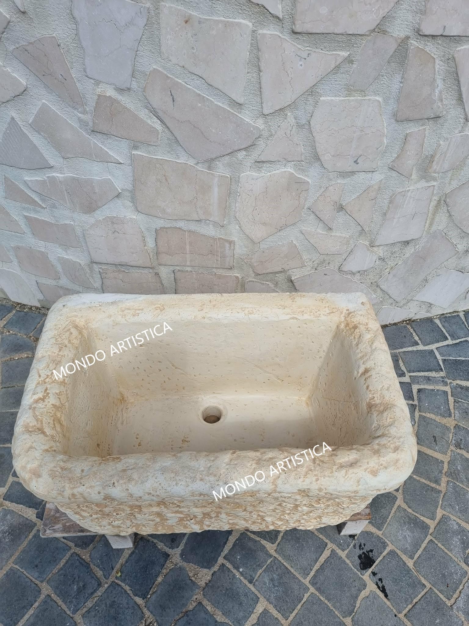 Lavandino Da Esterno In Cemento 60x37x30 Cm, Lavello Fontana da Giardino Artigianale, Resistente Alle Intemperie, Antigelo