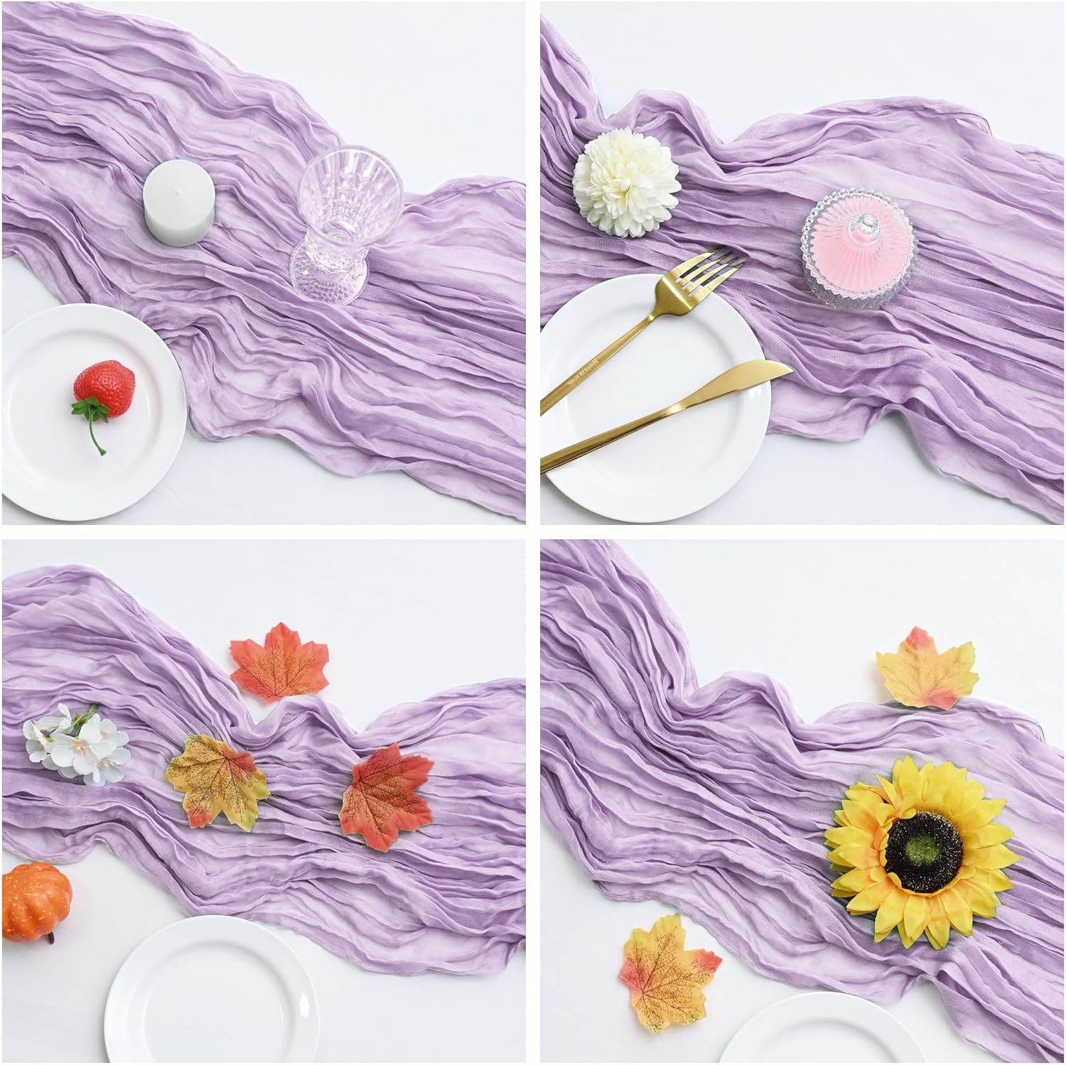 20 Pcs Lavender 10FT Cheesecloth Table Runner 23" x120" Romantic Cheese Cloth Table Runner Boho Rustic Gauze Table Runners for Wedding Bridal Baby Shower Birthday Party Anniversary Table Decoration