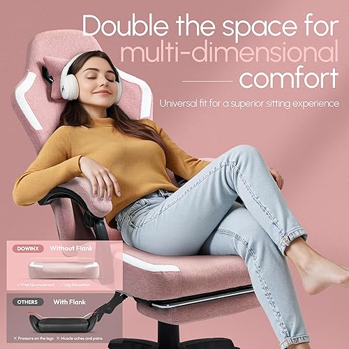 Miniatura 4 de Dowinx - Silla de tela para videojuegos con cojín de muelles de bolsillo, silla de computadora transpirable con soporte lumbar de masaje y