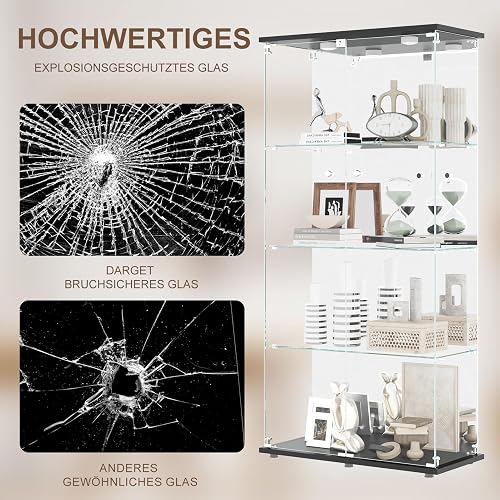 Vitrine en Verre avec Led,Armoire vitrine Pour Collection avec 2 Porte 4 étagères Transparent Meuble Vitrines Verre vitrines Figurine Armoire Salon Bar (4 étages 2 porte+LED effet miroir, noir) - 6