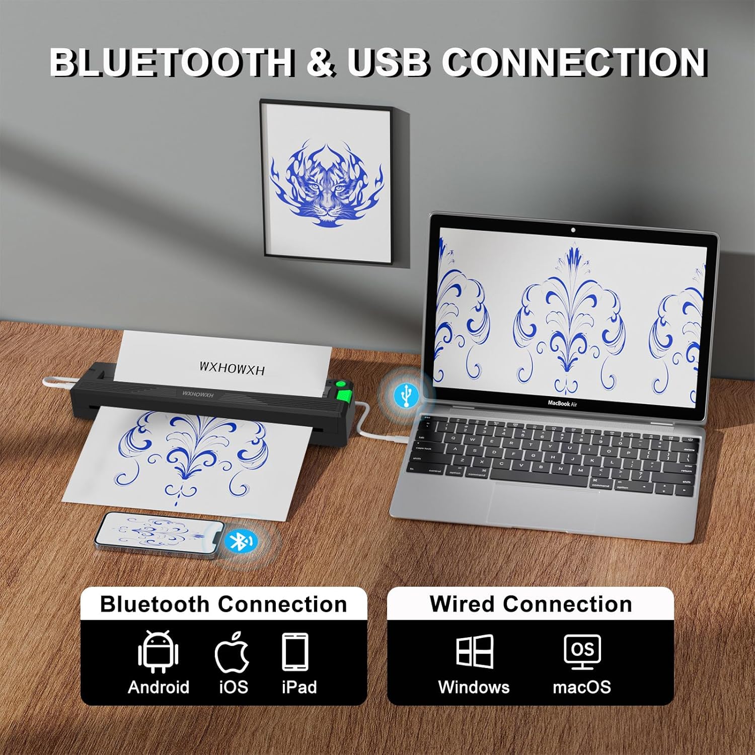 2026 New Tattoo Stencil Printer for Tattoo Artists&Beginners,300 DPI Tattoo Machine with Tattoo Transfer Paper,Portable Wireless Bluetooth Printer Compatible with Phone&PC