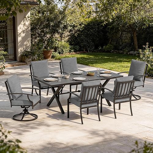 Miniatura 50 de Juego de 10 piezas de comedor para patio al aire libre, mesa de patio y sillas de ratán con agujero para paraguas, juego de mesa de comedor para 8