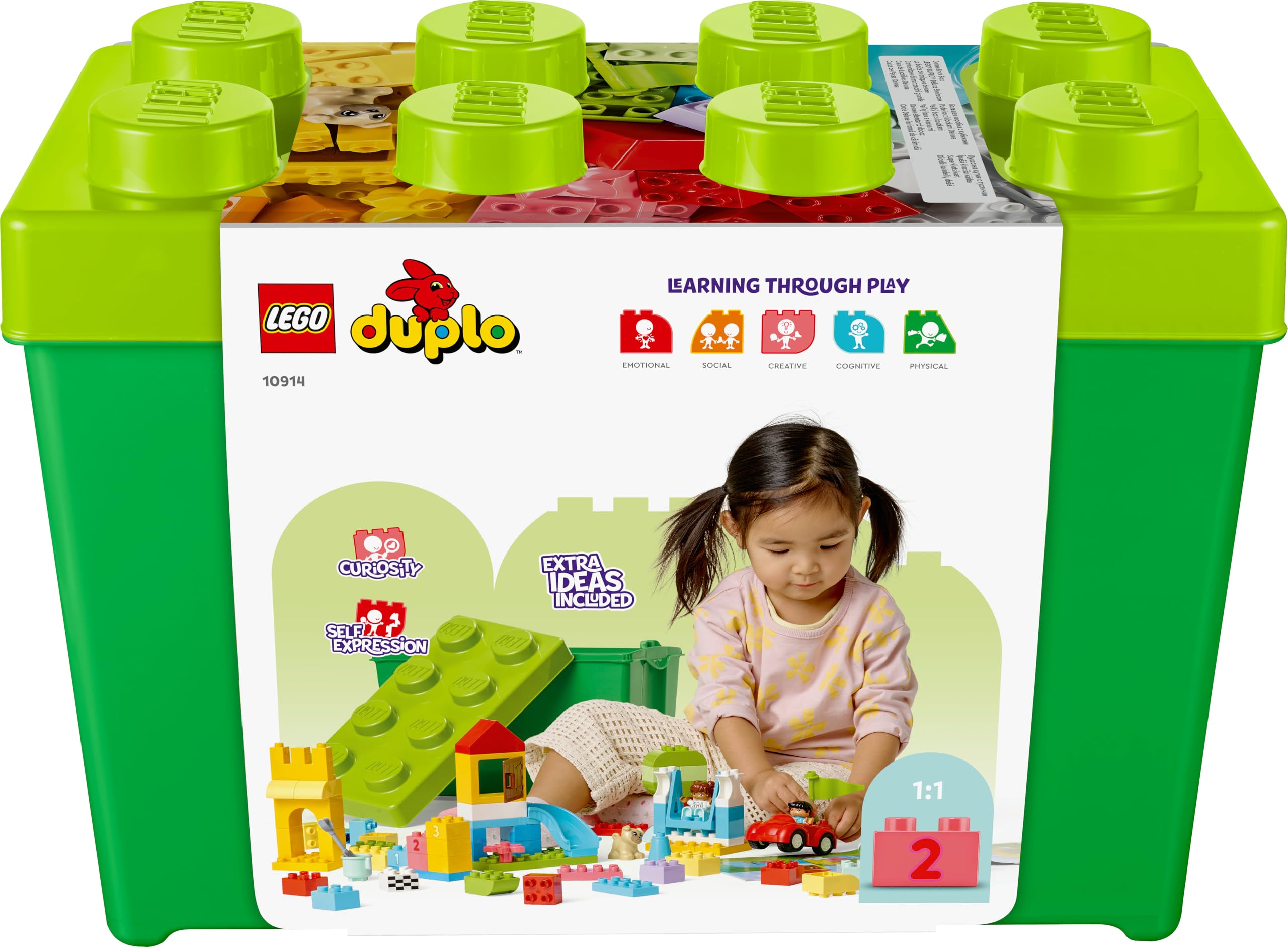 LEGO Duplo La Boîte de Briques Deluxe - Jouet dès 1 an Développant la Motricité Fine - Voiture, Briques avec Chiffres, Figurines d'animaux & Rangement pour Jouets - Cadeau pour Fille ou Garçon 10914