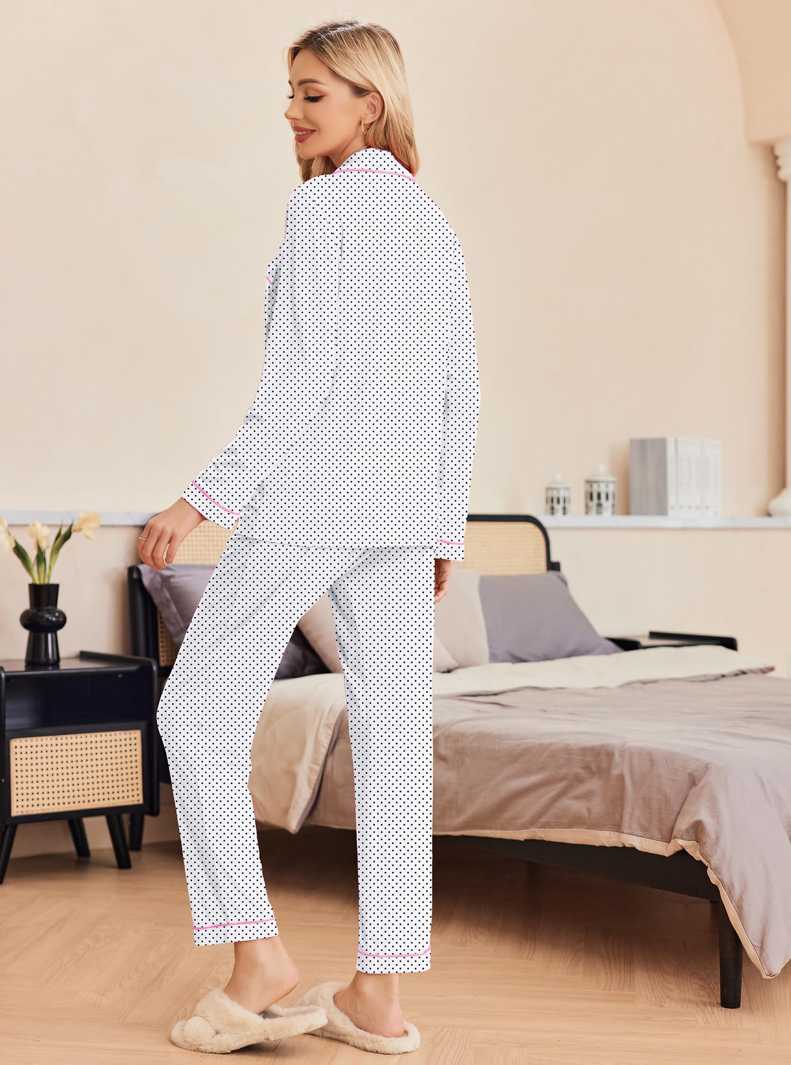 Ekouaer Pigiama Donna Maniche Lunghe Set Pigiama a Due Pezzi con Bottoni Abbigliamento da Notte Morbido Sleepwear Top e Pantaloni Pigiama XS-XXL