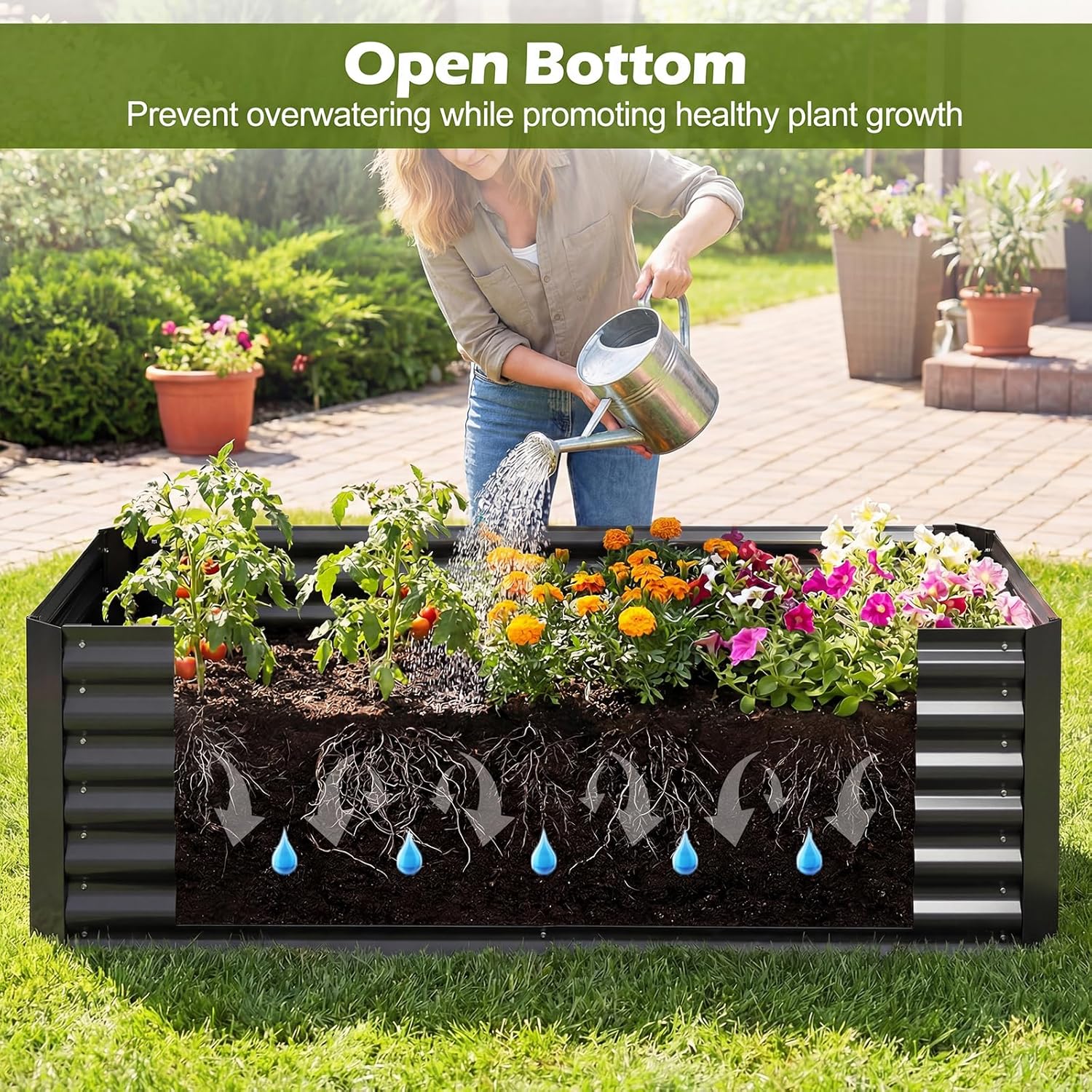 S AFSTAR 3-in-1 Raised Garden Bed with Greenhouse Cover, 6FT x 3FT x 4FT Galvanized Bottomless Planter Box Kit with Dual Roll-Up Screen Windows, Outdoor Mini Greenhouse for Vegetables (Black & Clear)