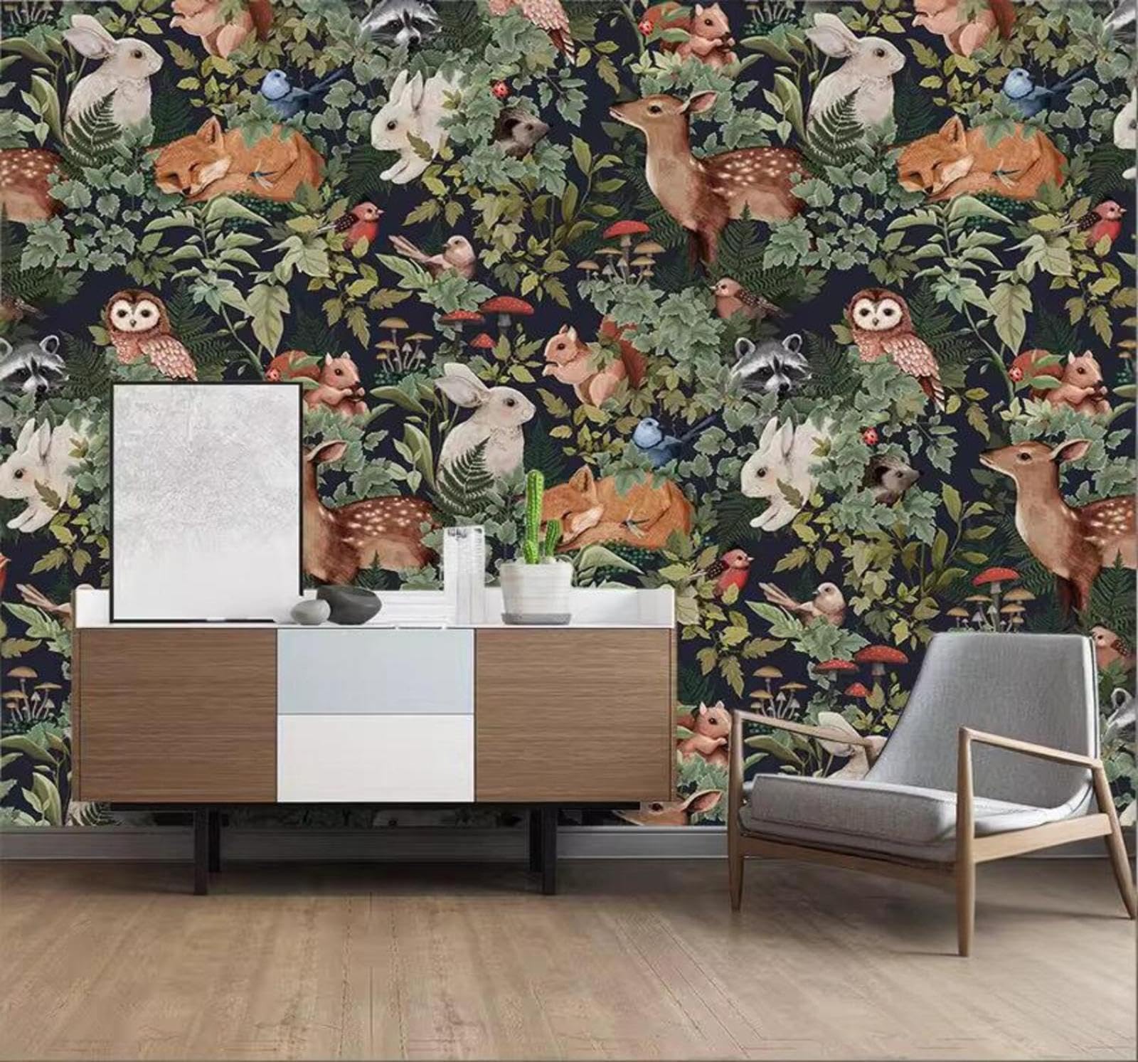 Retro Pastoral Jungle Animals Plants 3D Wallpaper Easy Install Feature Office Living Room Sofa Bedroom TV Background Wall Decoration-400cm×280cm