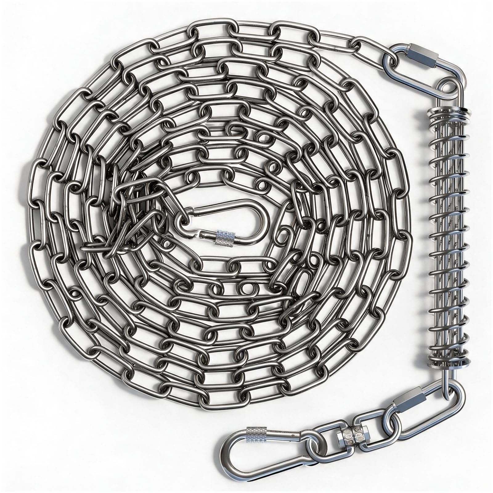 Heavy Duty Dog Tie Out Chain with Spring for Medium &amp; Large Dogs, Stainless Steel 4MM 200LBS Chew Proof Shock Absorbing Dog Lead Cable for Yard Outside, No Tangle(1 Spring+Chain/15ft)