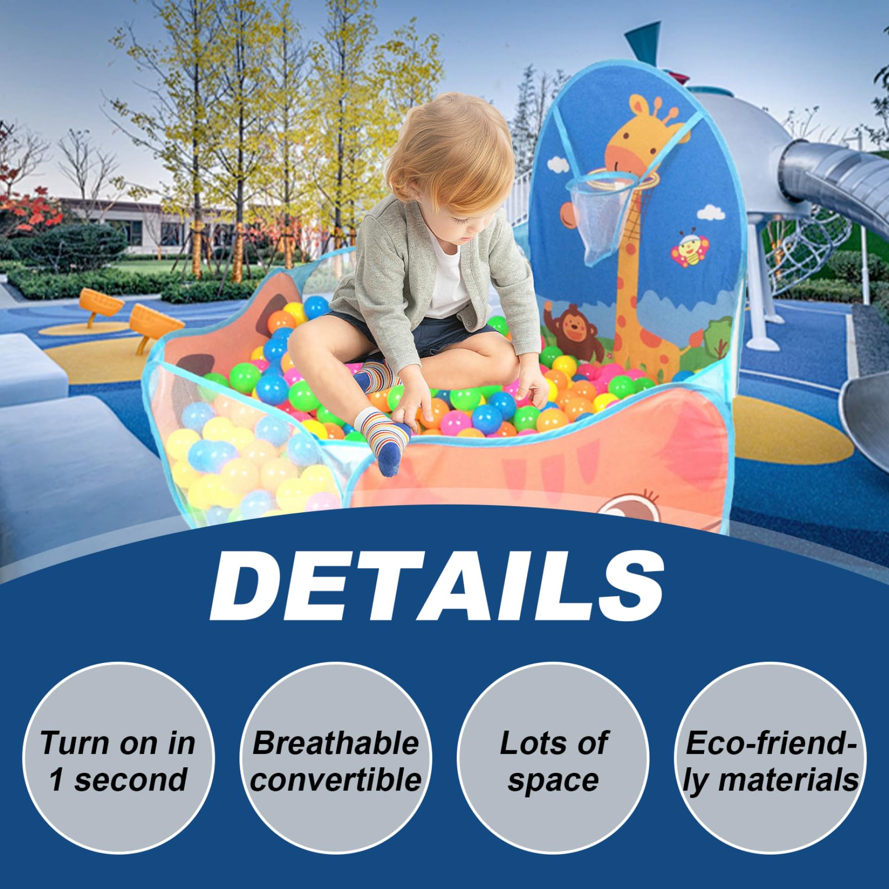 Piscina con Palline per Bambini, Vasca con Palline in Schiuma Pieghevole Pop-up con canestro da Basket, Resistente agli Strappi per i più Piccoli, Non Incluse