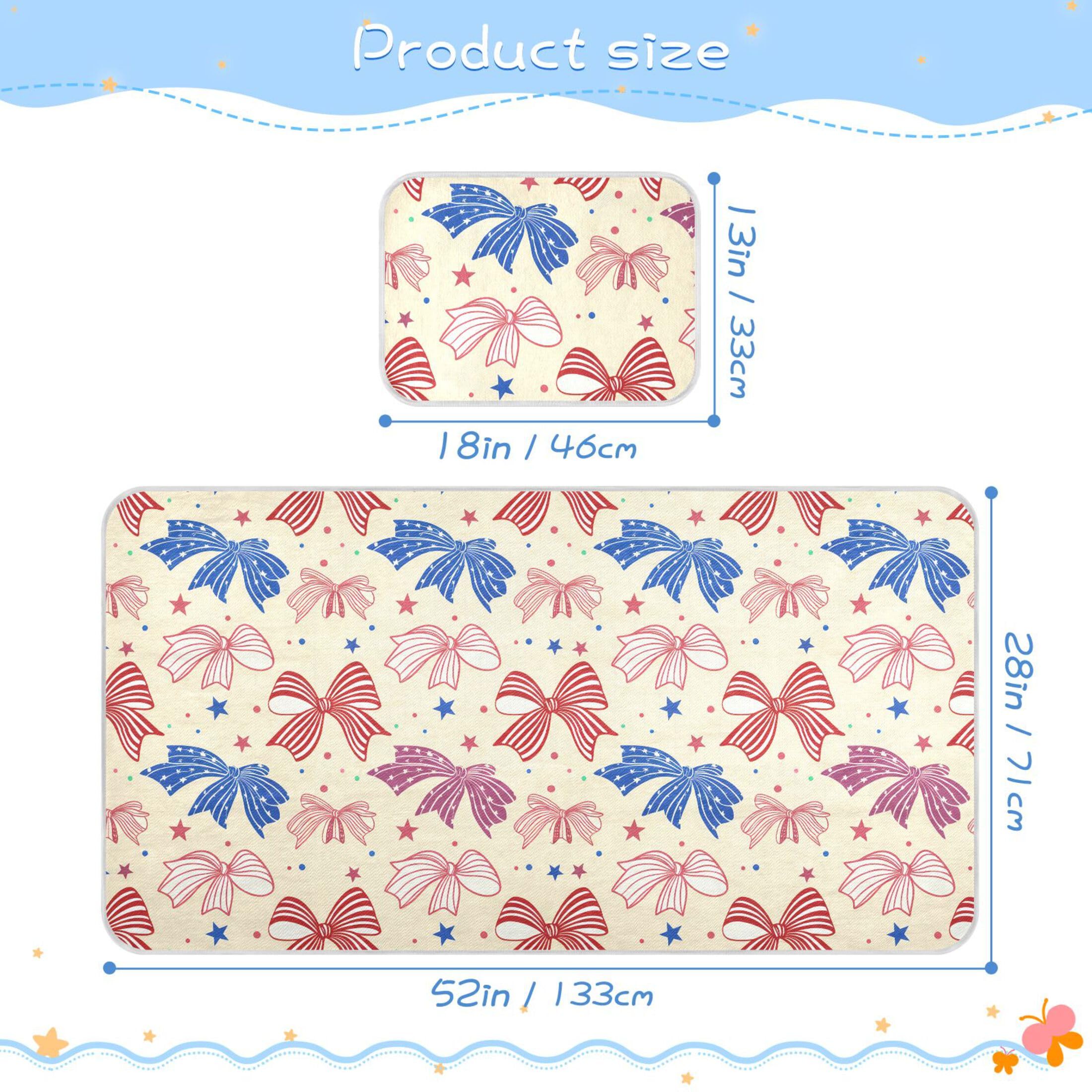 Takiito Bows in Red and Blue Baby Cooling Mattress Pad, Soft & Breathable Cooling Mat Keep Baby Cool in Summer 28x52 in, Nursery Essential