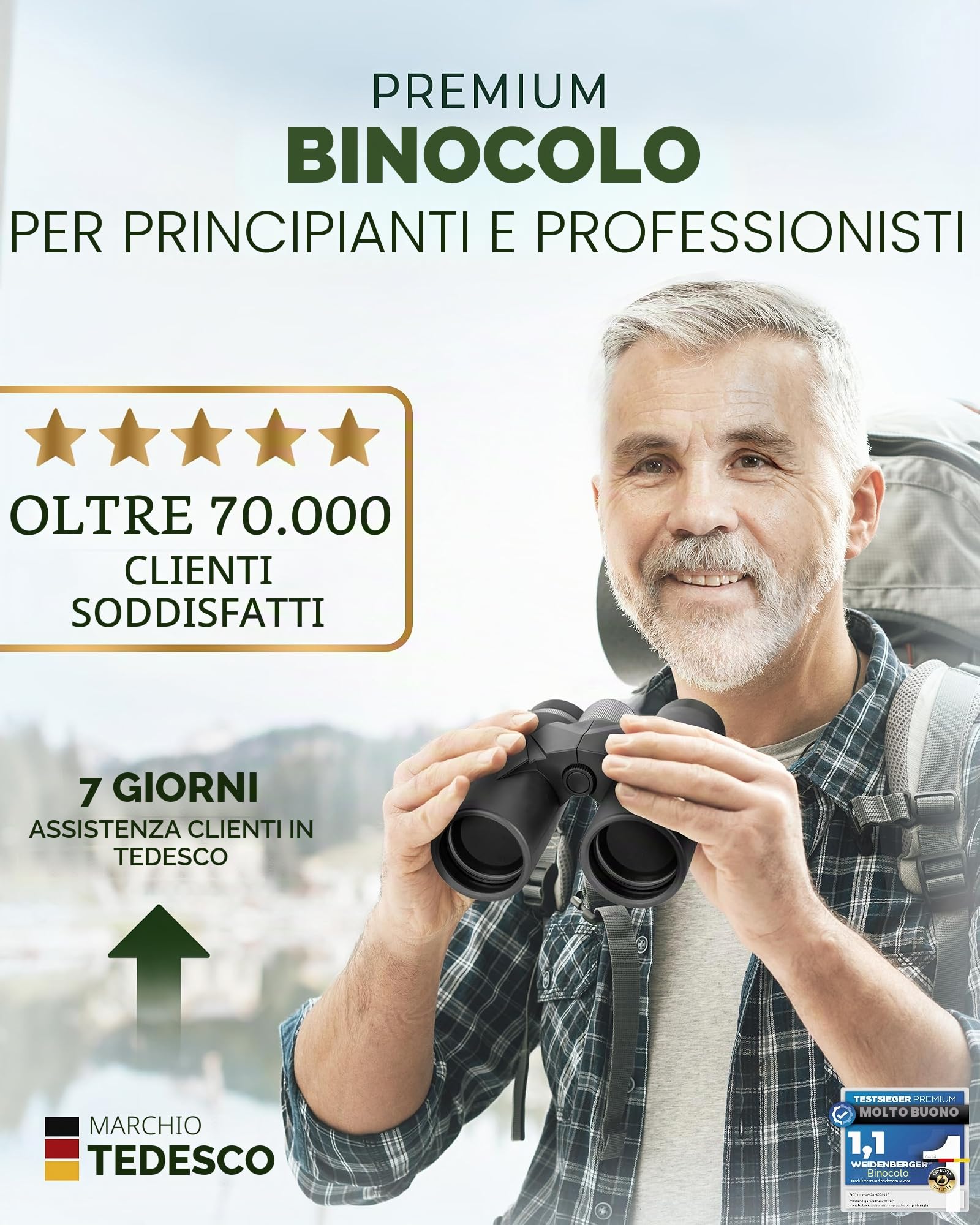 Binocolo 12 x 42, [Vincitore del test] binocolo in magnesio con riempimento nitrogeno e impermeabile, per adulti, Prisma HD BAK4 + obiettivo FMC, adatto anche per portatori di occhiali